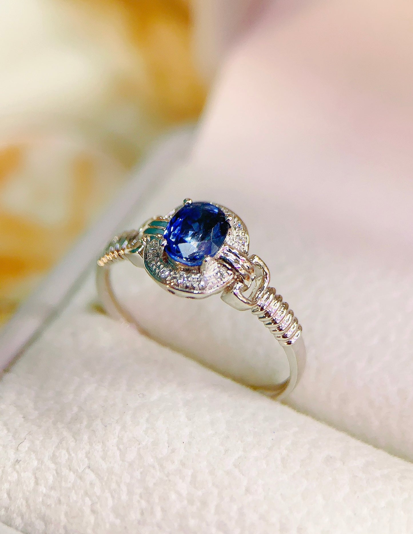 Luxury Sapphire Ring in 18K Gold with Diamond Accents - Fine Jewelry