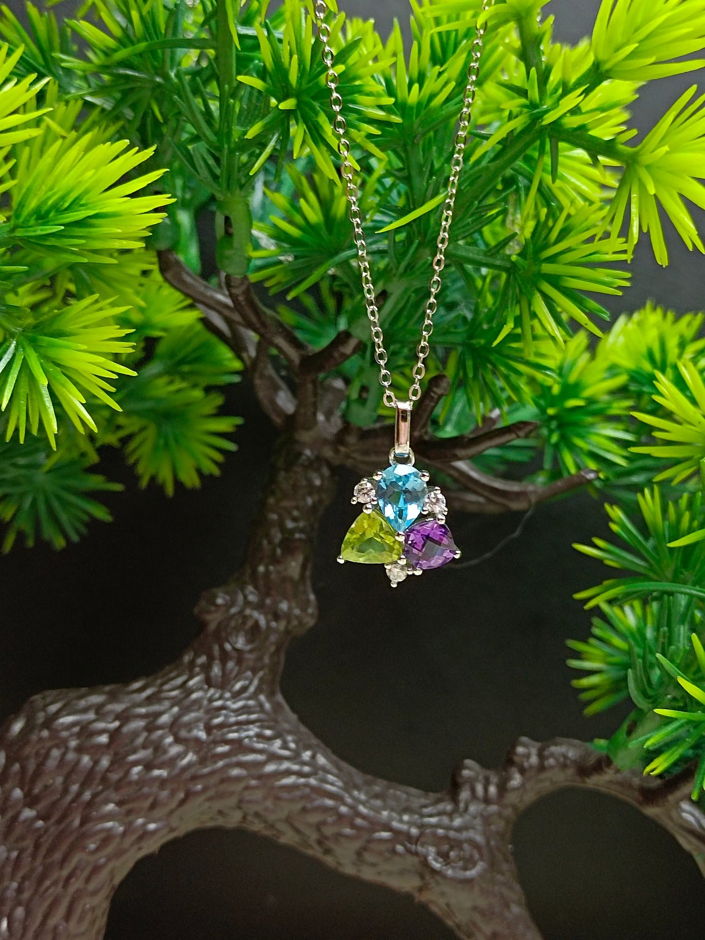 Barang Kemas S925 Sterling Silver dengan Amethyst, Topaz dan Peridot Inlay