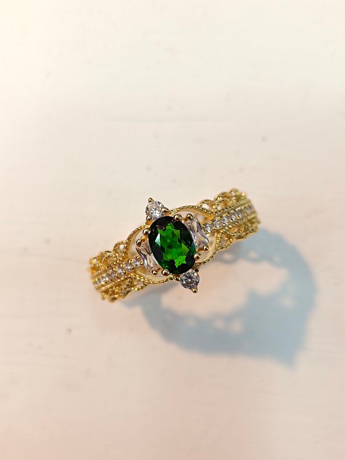 S925 Silver Exquisite Diopside and Filigree Ring - Elegant Jewelry