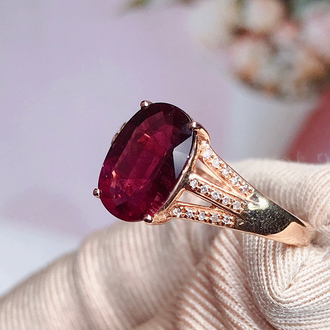 Natural Tourmaline Ring in 18K Gold with Diamond Accent - Jewelry Delight