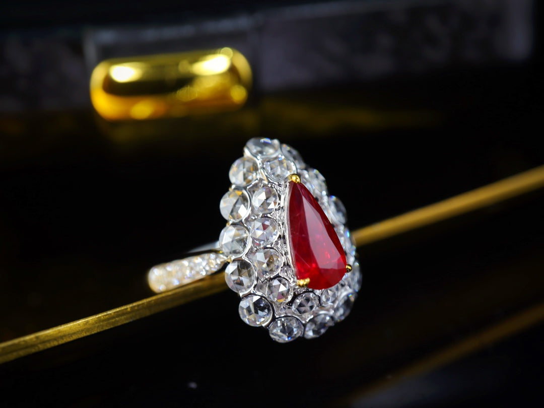 Cincin Ruby Darah Pigeon - Permata Perhiasan Tidak Dipanaskan & Bercahaya