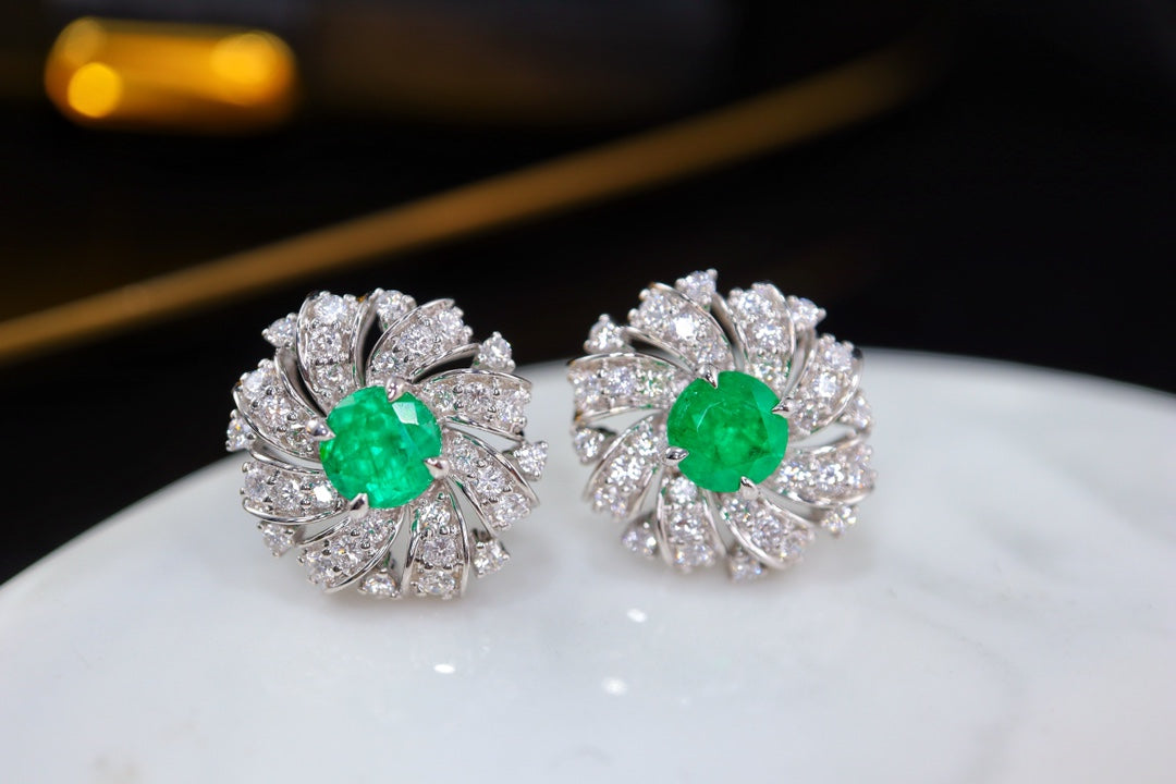 Emerald Stud Earrings with Diamond Halo - Luxurious Jewelry Piece