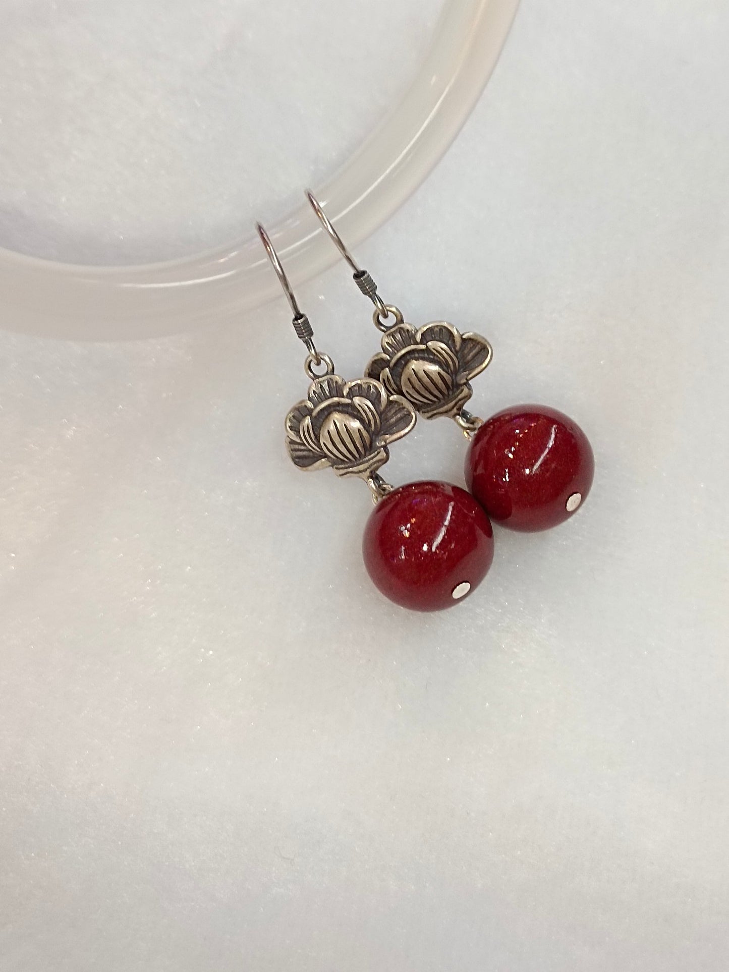 Elegant Vermilion Cinnabar S925 Silver Earrings - Minimalist Red Purple Gold Sand Bead Drops