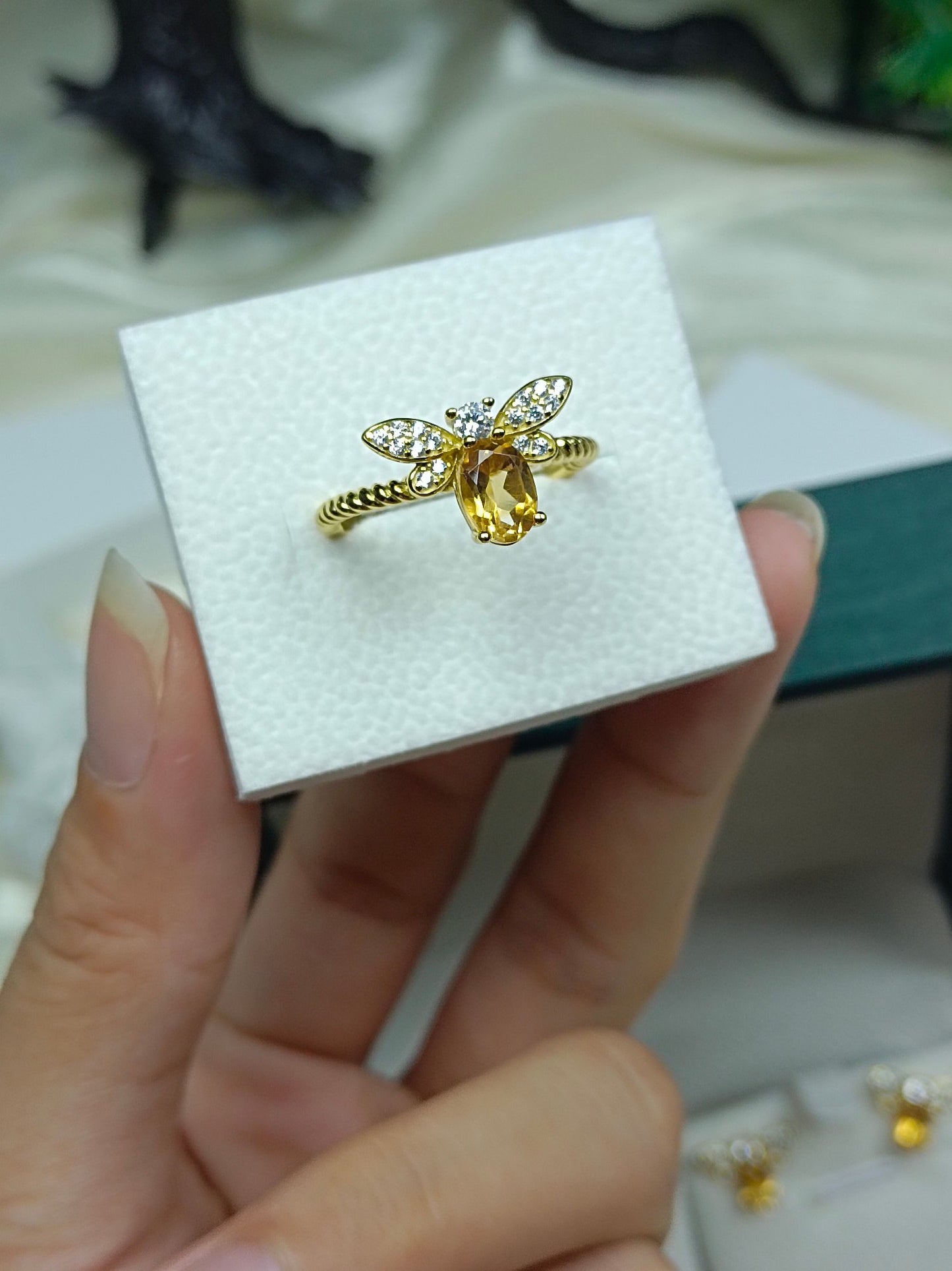 S925 Silver Exquisite Yellow Crystal Bee Set Jewelry