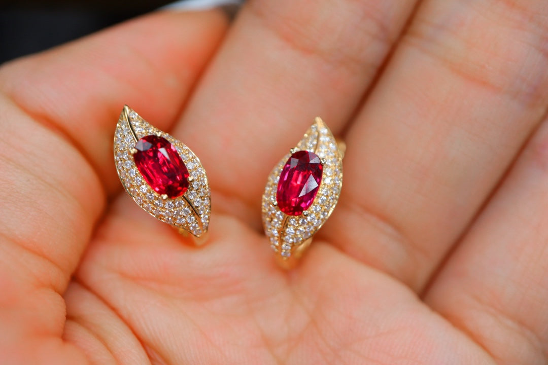 Pigeon's Blood Red Ruby Leaf Earrings - Premium Jewelry