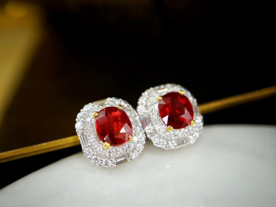 Pigeon Blood Ruby Earrings - Classic and Versatile Daifei Style Jewelry