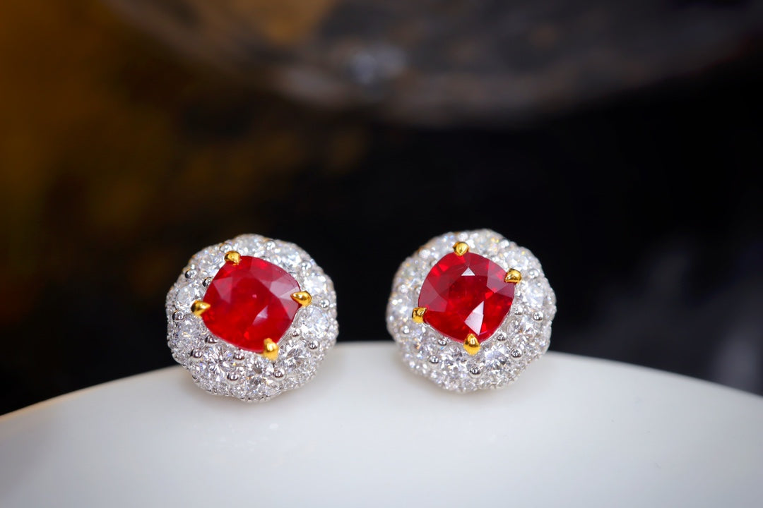 Pigeon's Blood Ruby Earrings - Lady Diana Style High-end Jewelry