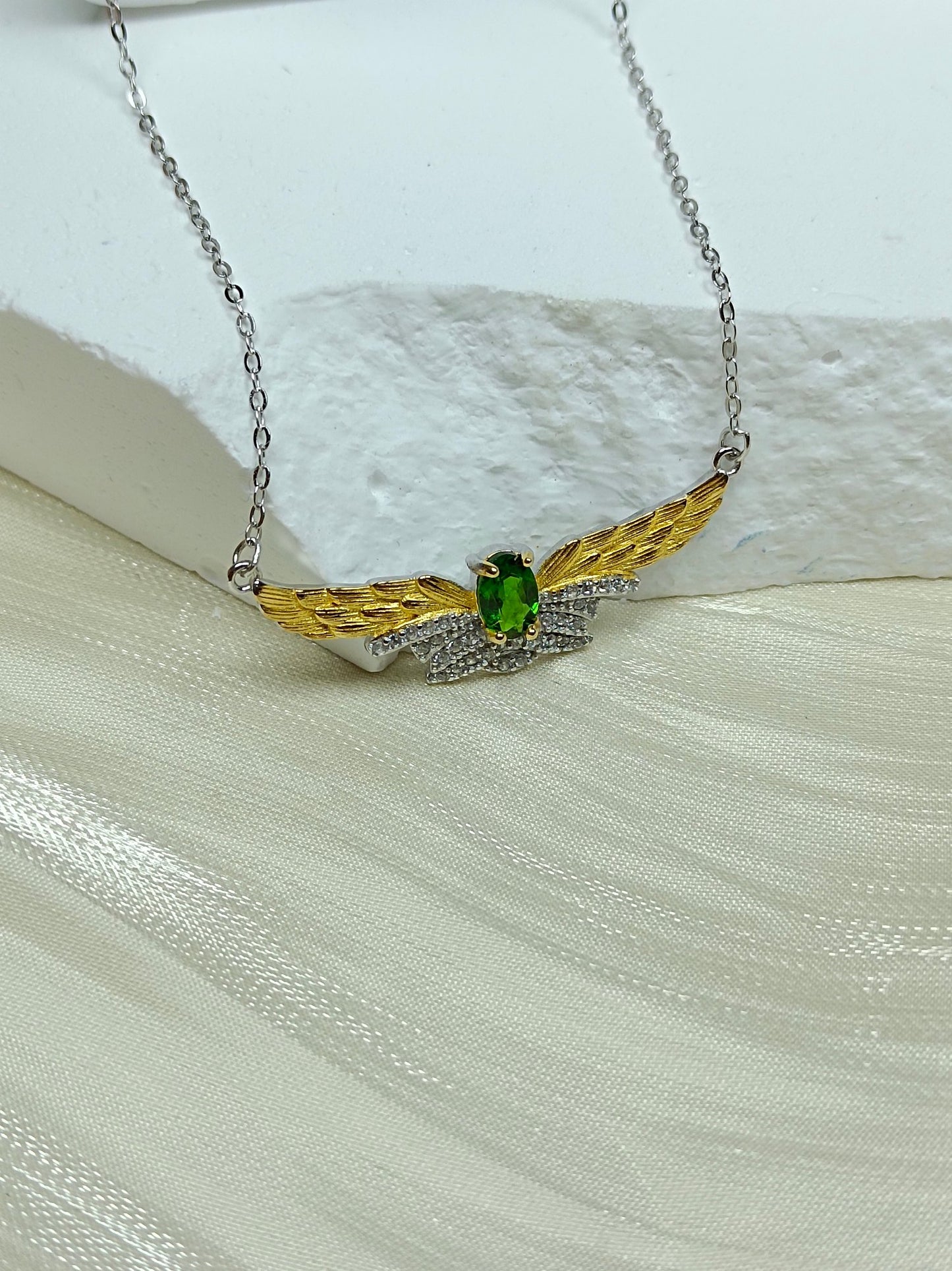 S925 Silver Embedded Diopside "Angel" Necklace - Elegant Jewelry