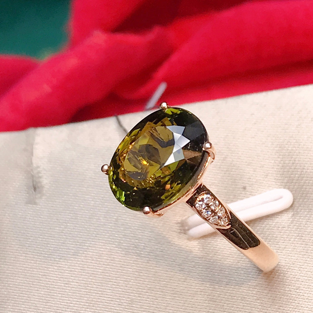 Natural Tourmaline Ring with 18K and South African Diamond Accents - Unique Jewelry