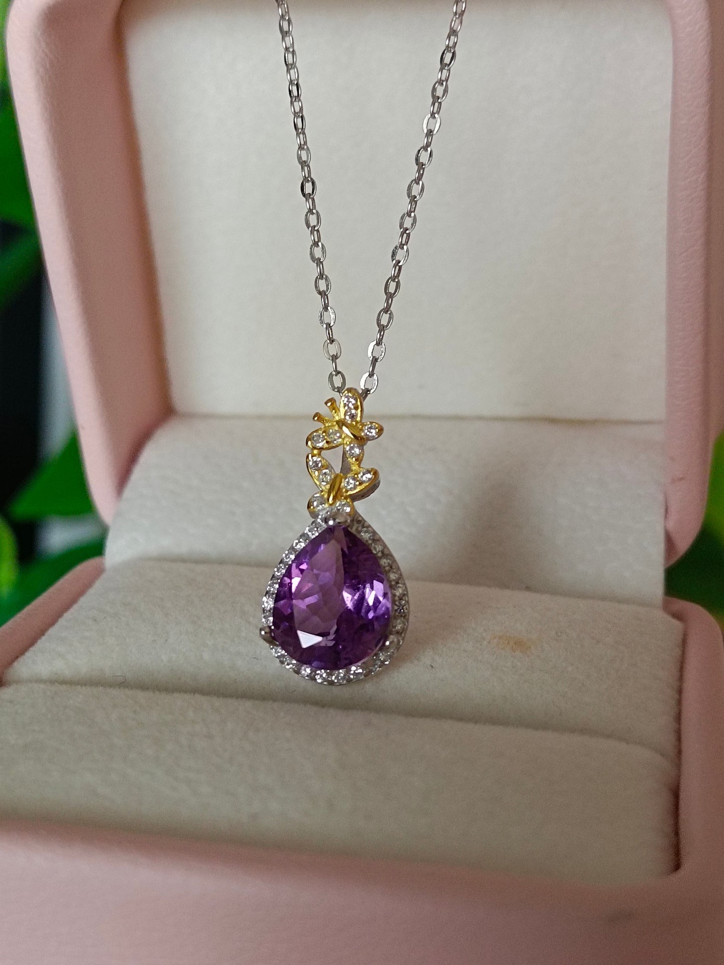 Elegant Natural Purple Crystal Teardrop Pendant Jewelry