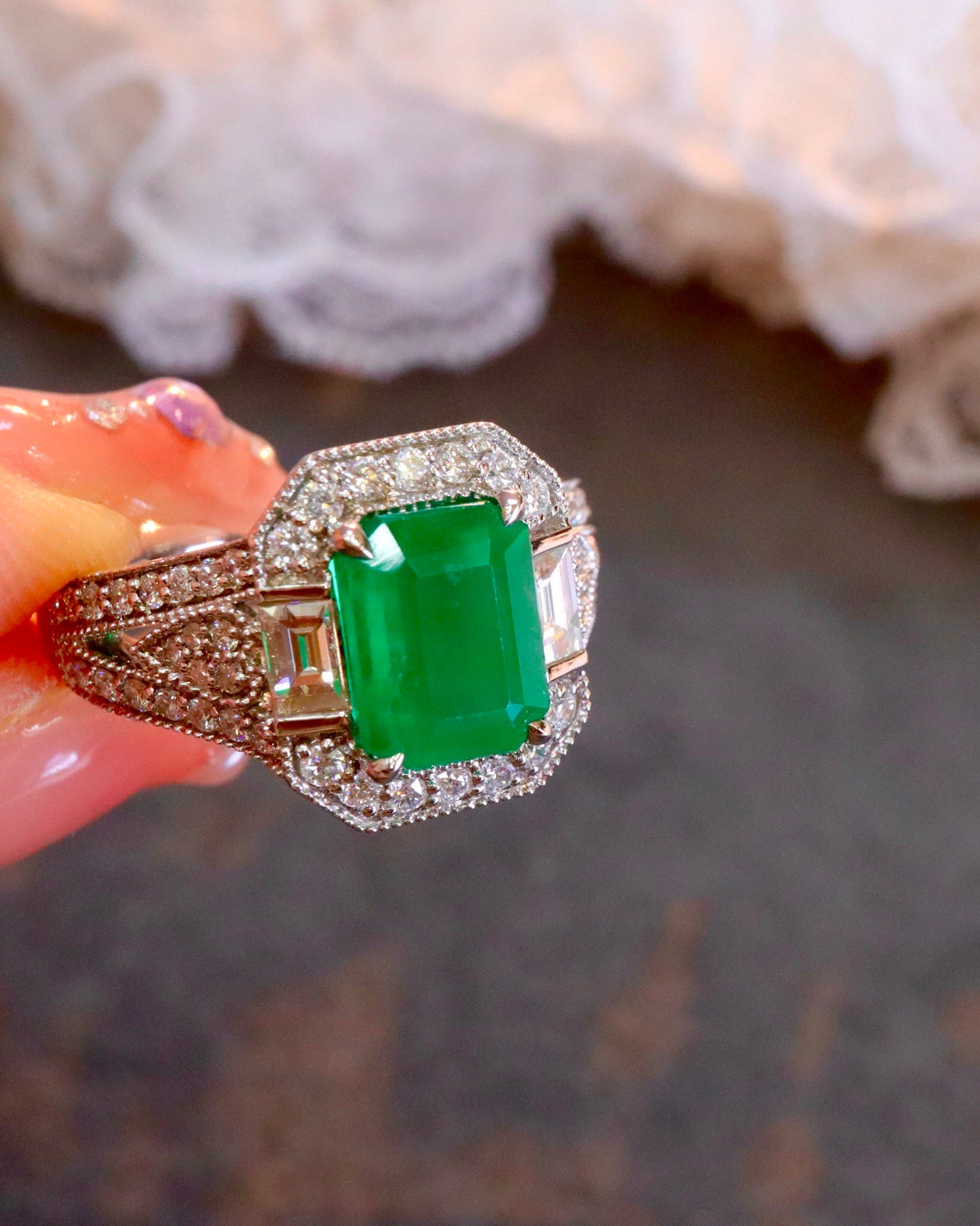 Elegant Classic Design Natural Emerald Ring - Fine Jewelry