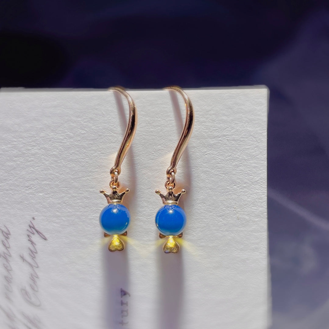 Minimalist Ins-Style 18K Gold Embedded Dominican Blue Amber Earrings - Jewelry