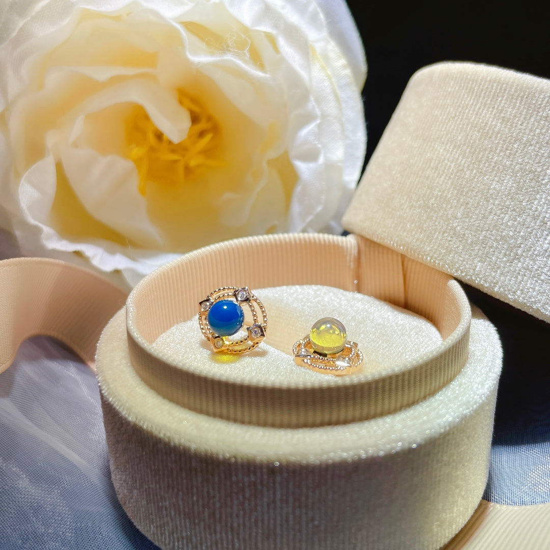 New Arrival - 18K Gold Embedded Dominican Blue Amber Earrings for the Serene and Sweet Lady