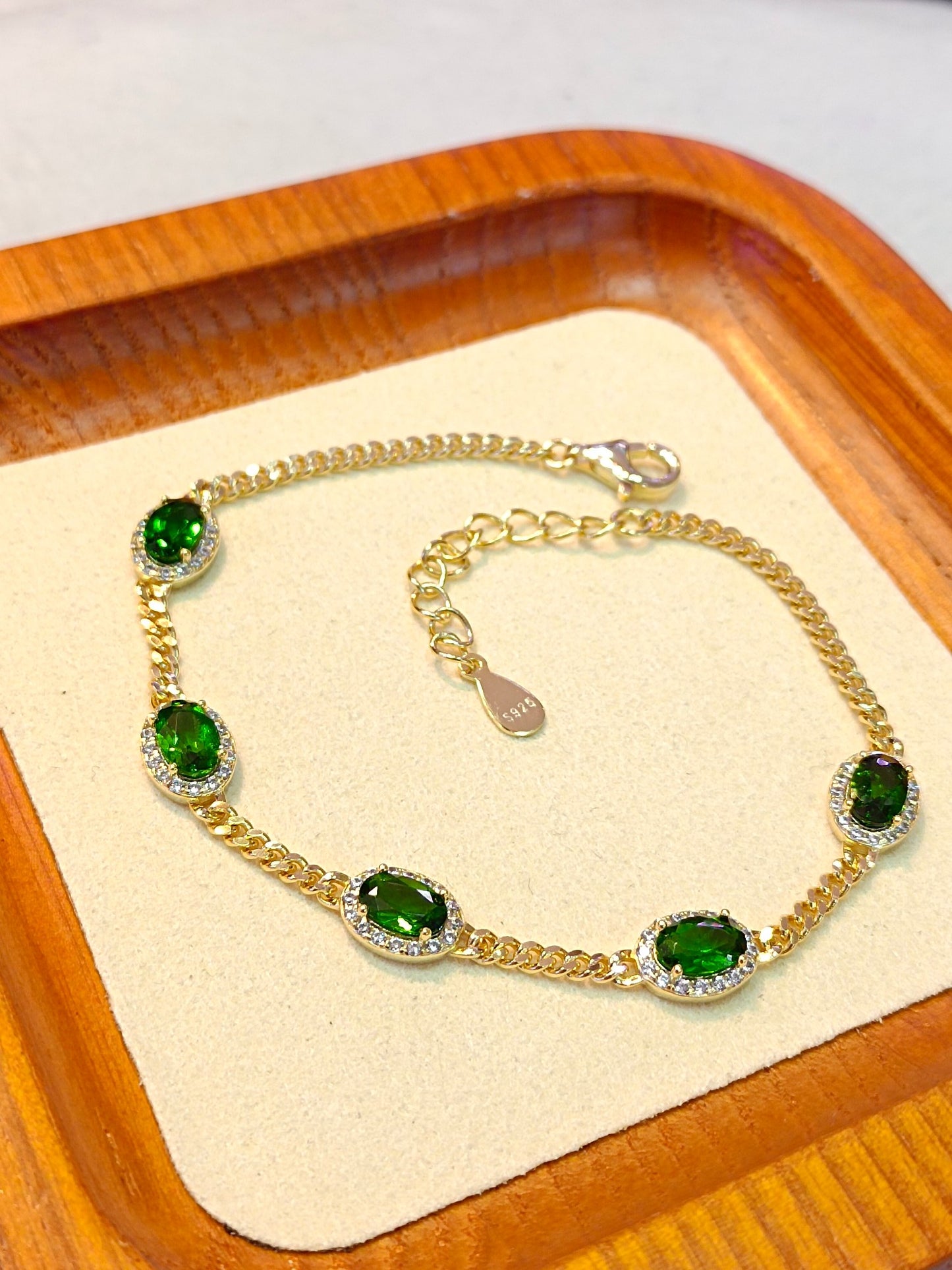 Elegant S925 Sterling Silver and Diopside Jewelry Bracelet