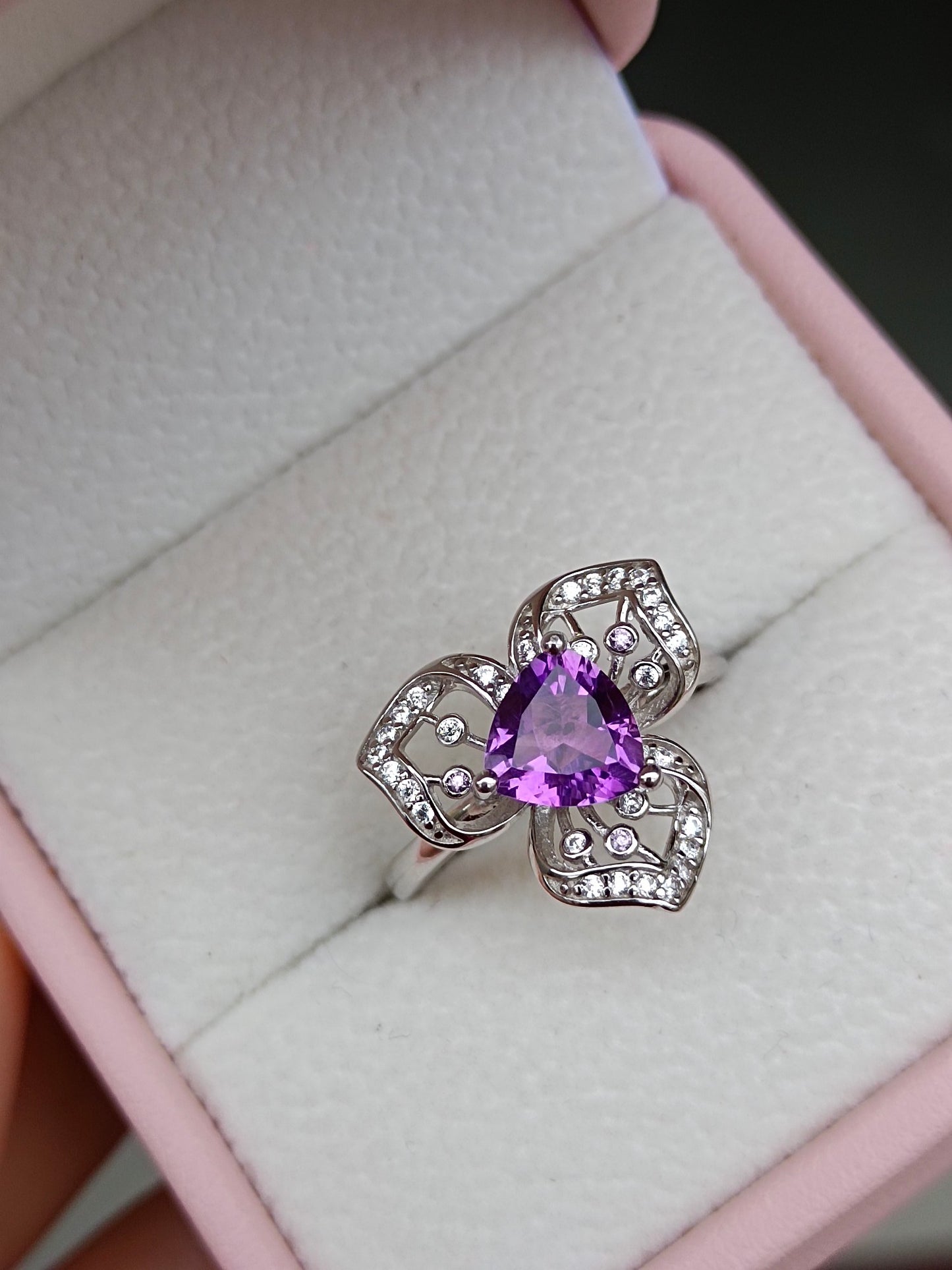 Elegant Natural Purple Crystal Ring with Orchid Design - Unique Jewelry