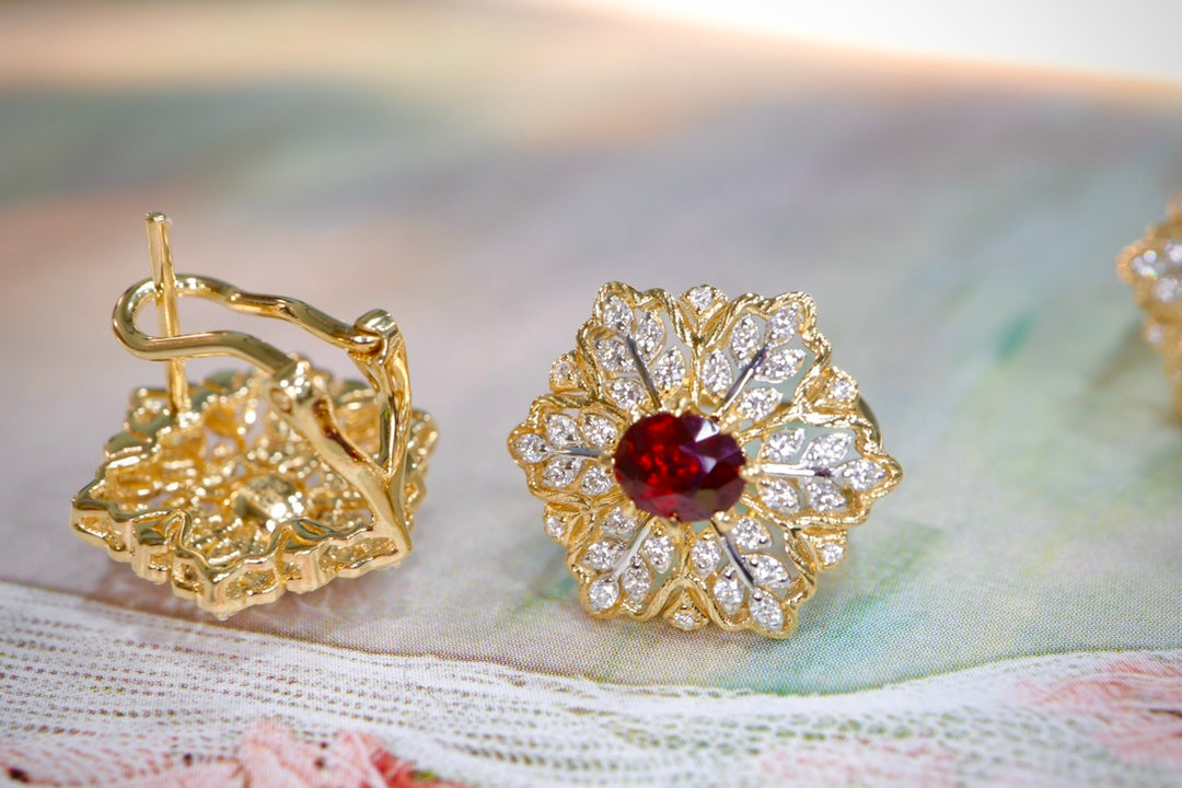 Winter Elegance: Pigeon's Blood Ruby & Diamond Ear Clips Jewelry