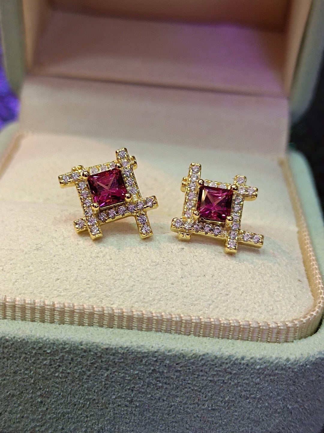 Princess Cut Natural Purple Garnet Jewelry Earrings