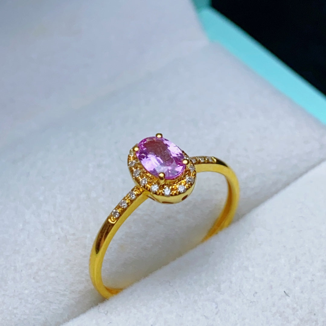 Natuurlijke roze saffierring - elegante 18k gouden sieraden