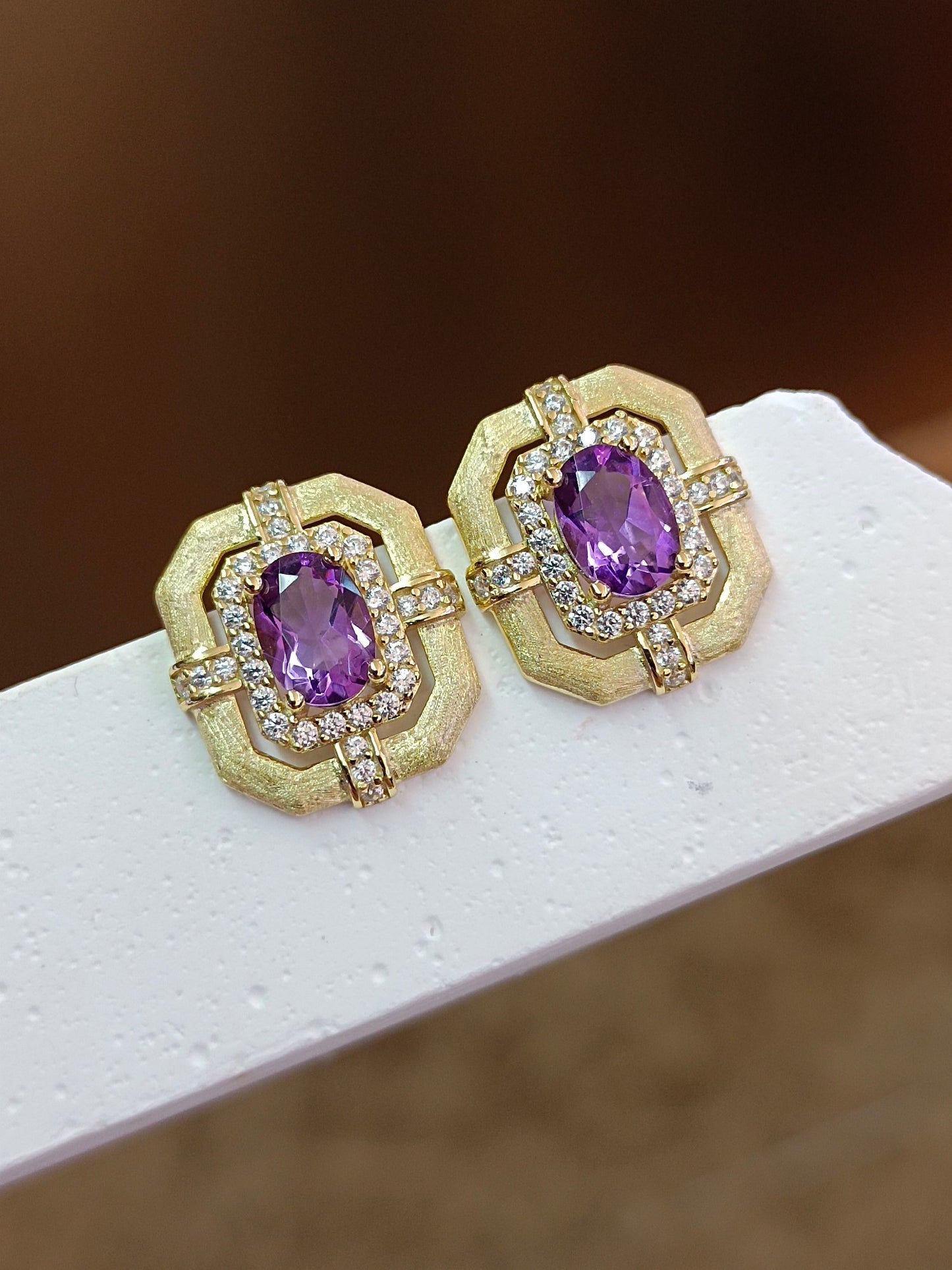 S925 Silver Exquisite Amethyst Earrings with Precision Embedding