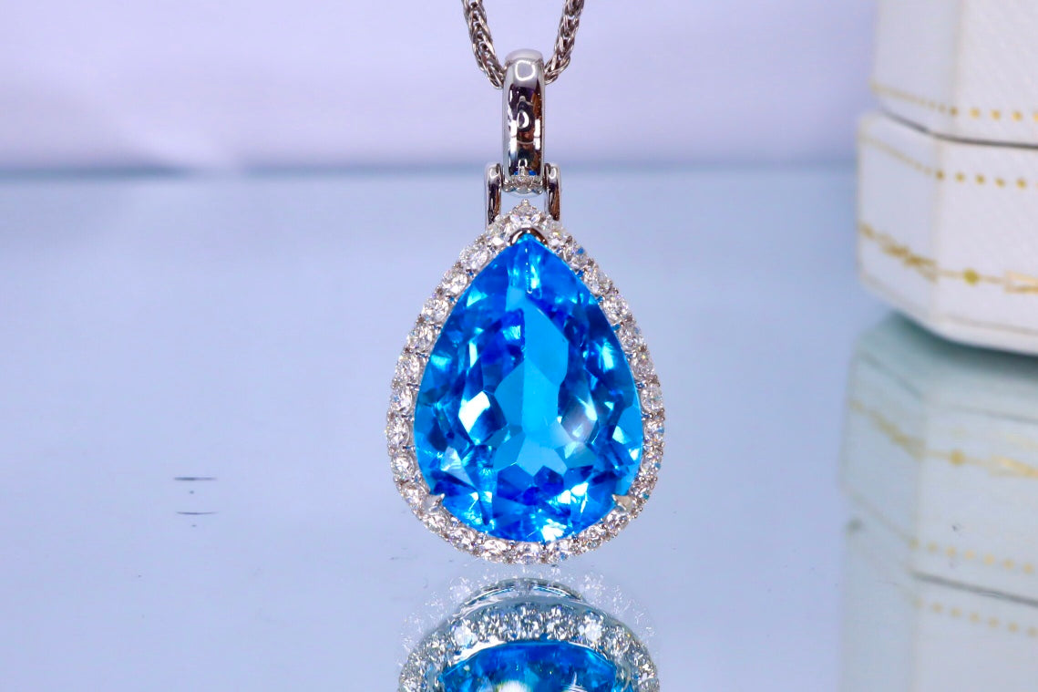 Exquisite Swiss Blue Topaz Drop Pendant - A Must-Have Jewelry