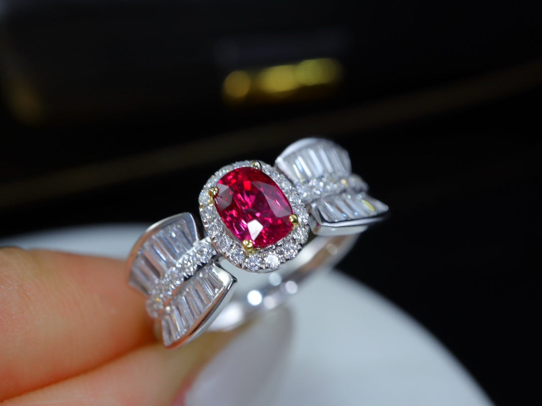 Luxurious Pigeon Blood Red Ruby Ring with Bowknot Design - Premium Jewelry