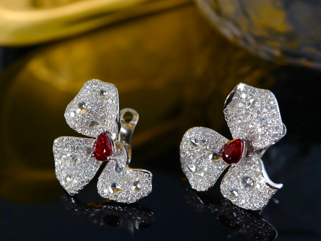 Exquisite Flower Design Ruby Earrings - A Jewelry Treasure