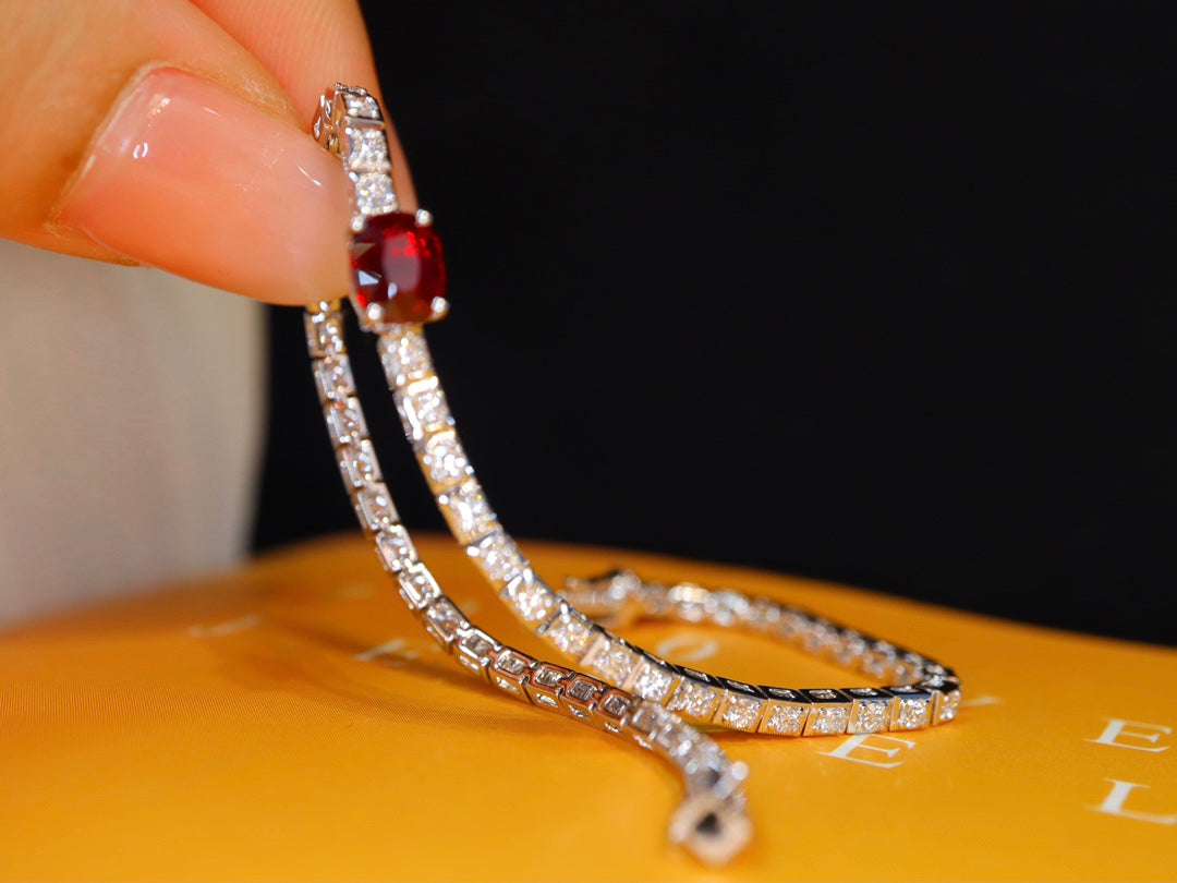 Pigeon's Blood Red Ruby Fully Diamond-Embedded Bracelet - Premium Jewelry