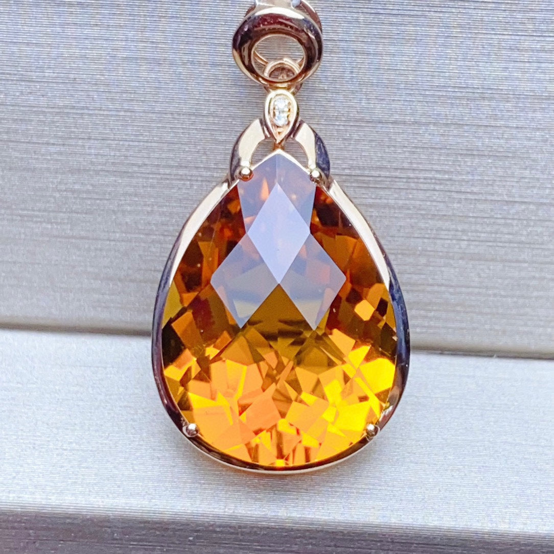 18K Gold Embedded Natural Citrine Pendant - Exquisite Jewelry