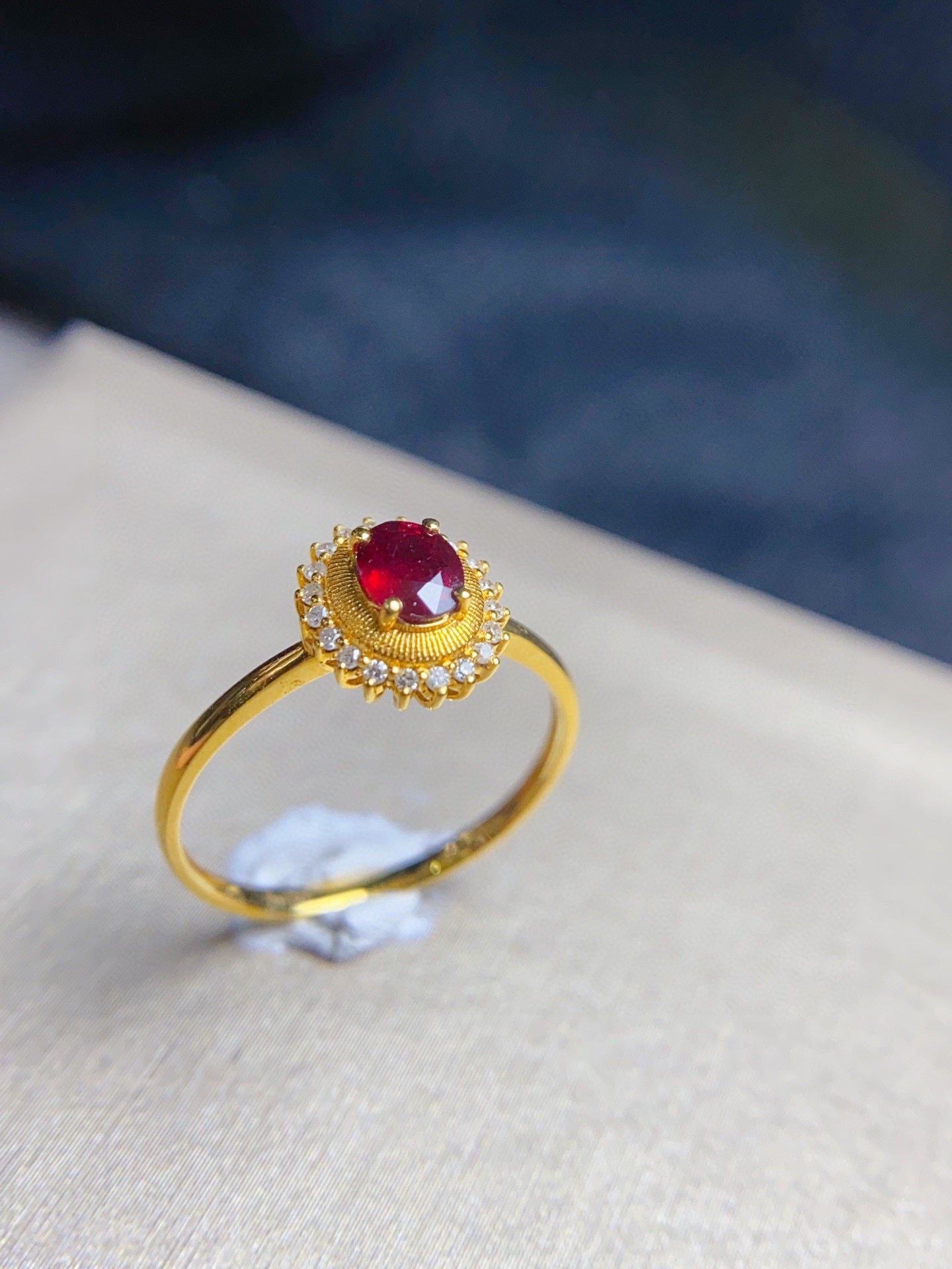 Natural Ruby Ring in 18K Gold with Diamond Accent - Exquisite Jewelry