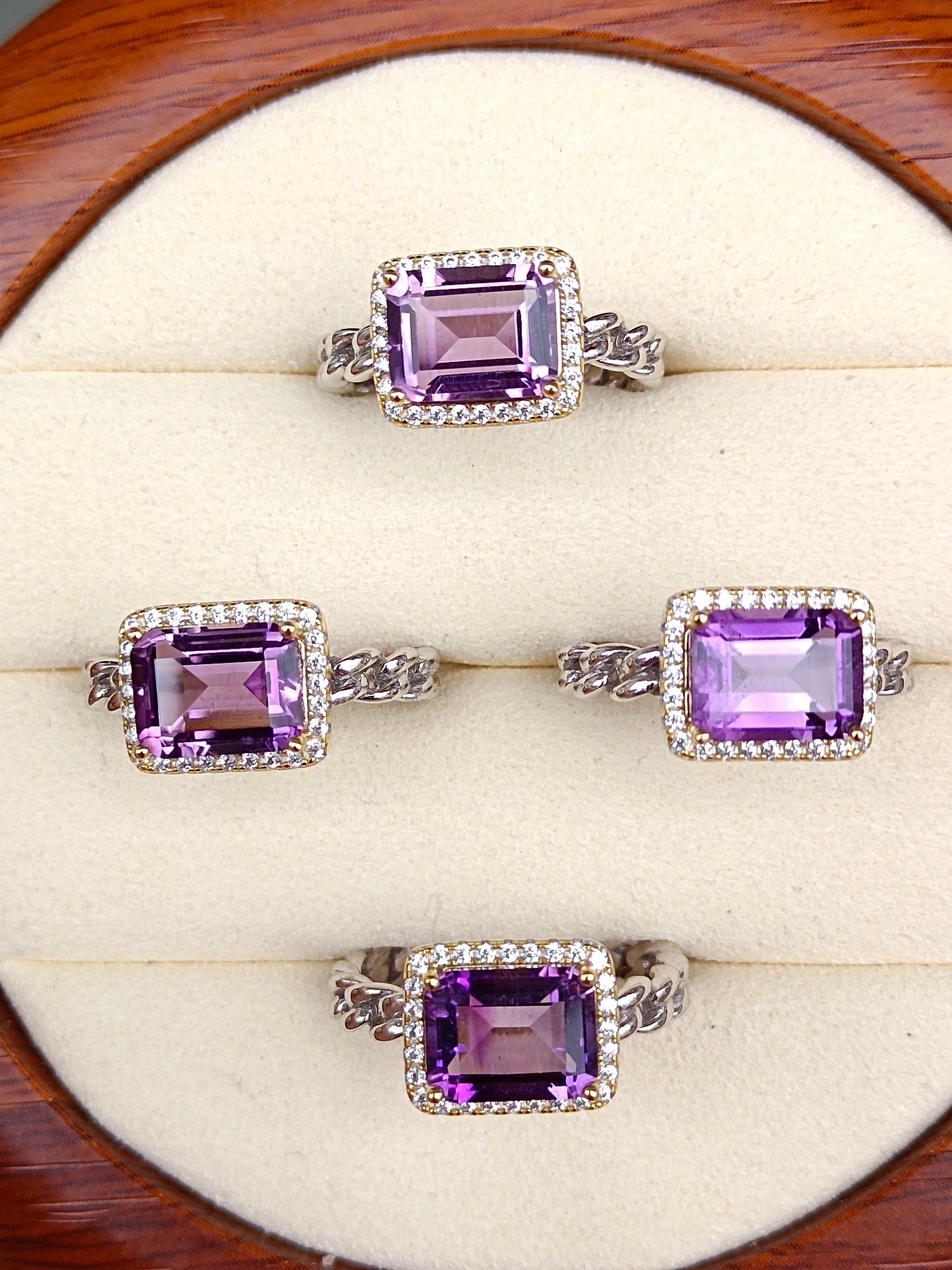 Cincin Kiub Amethyst Ungu Asli Berseri - Barang Kemas Anggun