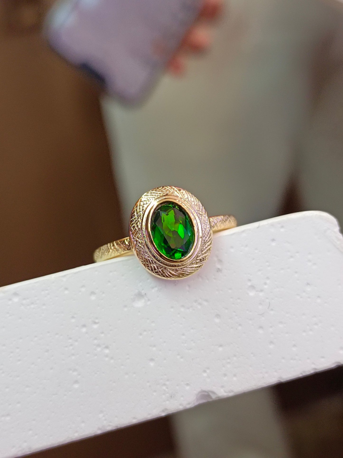 Perak S925 Sterling dengan Cincin Diopside dalam Teknik Emas 18K - Cincin Boleh Laras Gaya Istana Vintage Perancis