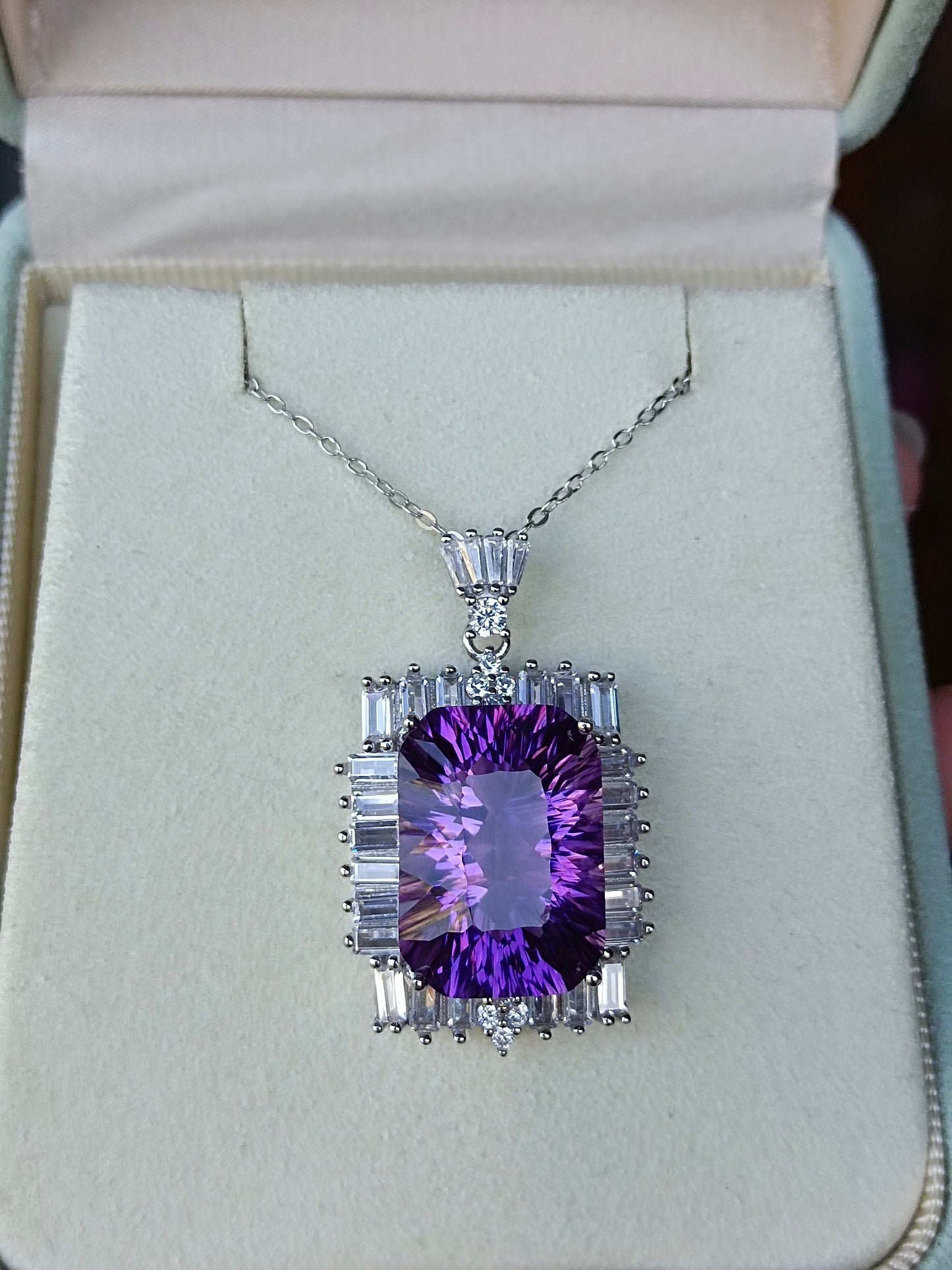 Luxurious Natural Purple Amethyst Square Pendant - Fine Jewelry