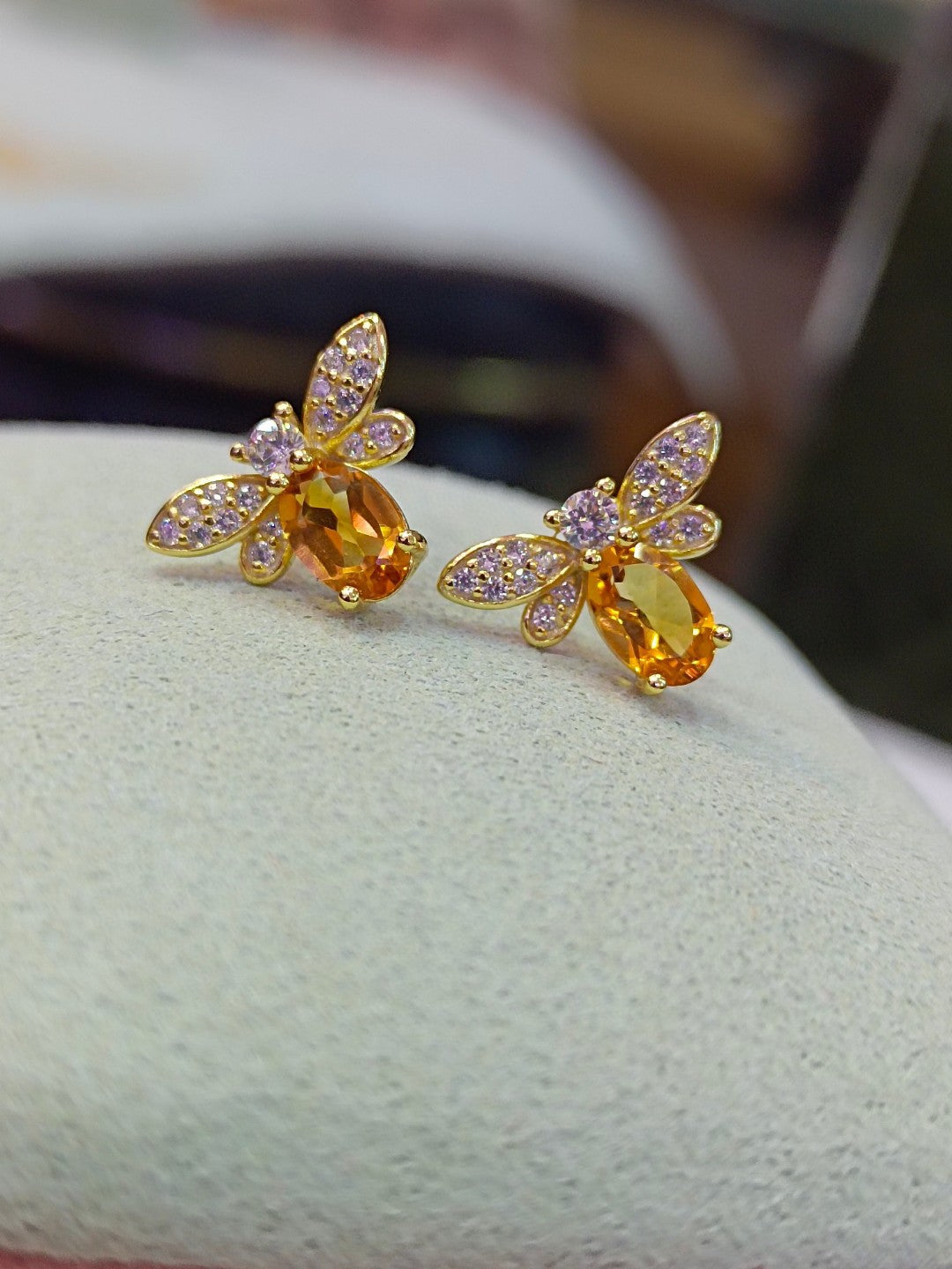 Vibrant Yellow Crystal Bee Stud Earrings - Unique Jewelry