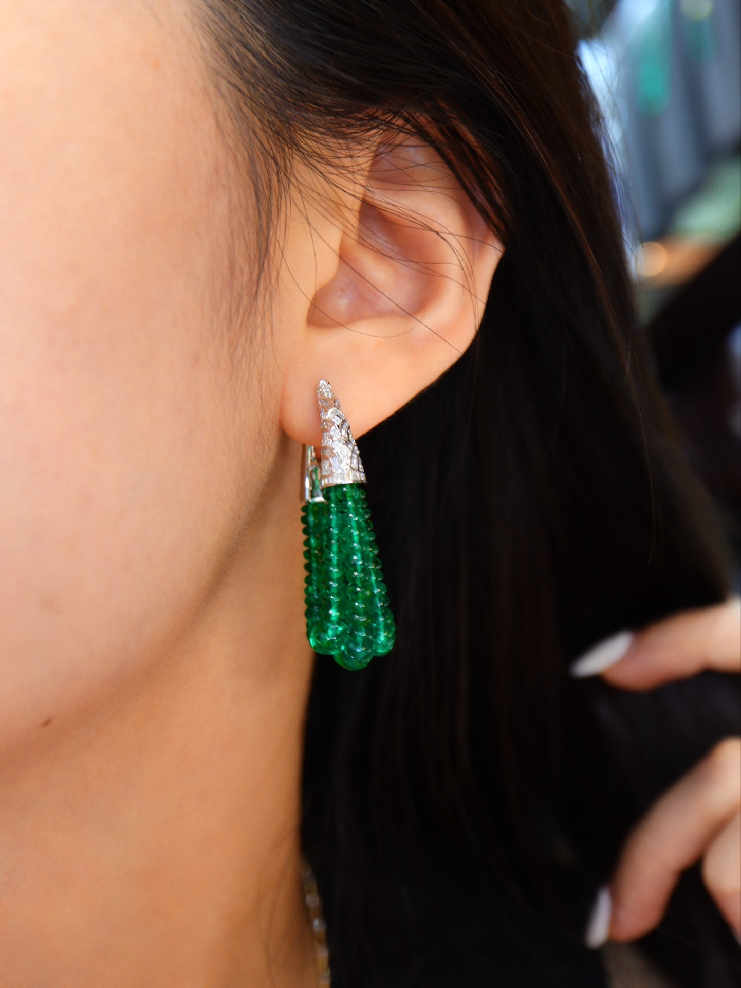 Premium Custom High-Crystal Jewelry: Emerald Bead Earrings