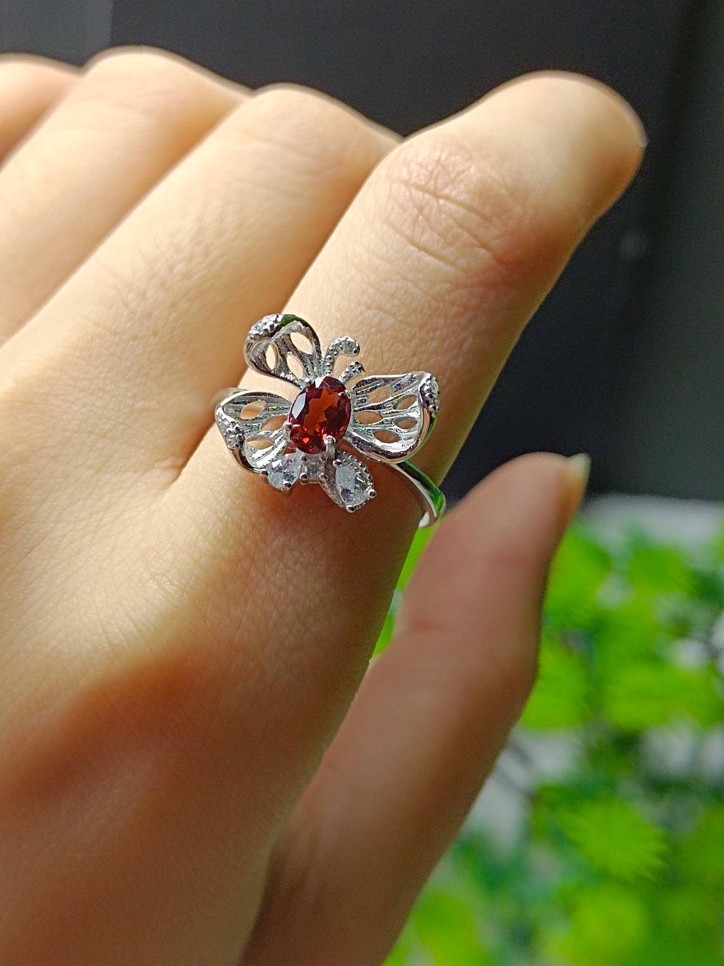 Natural Garnet Butterfly Ring - Exquisite Jewelry for Elegant You