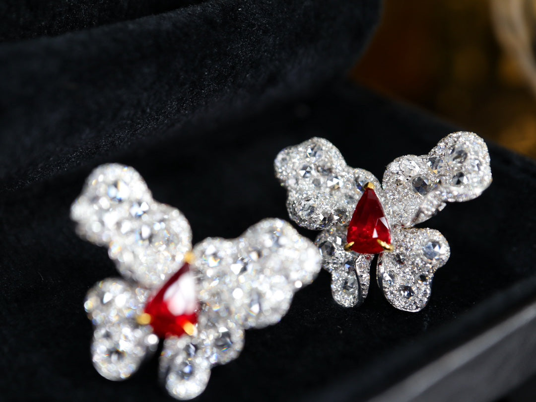 Butterfly Flower Ruby Diamond Ear Clips Jewelry - A Unique and Exquisite Choice