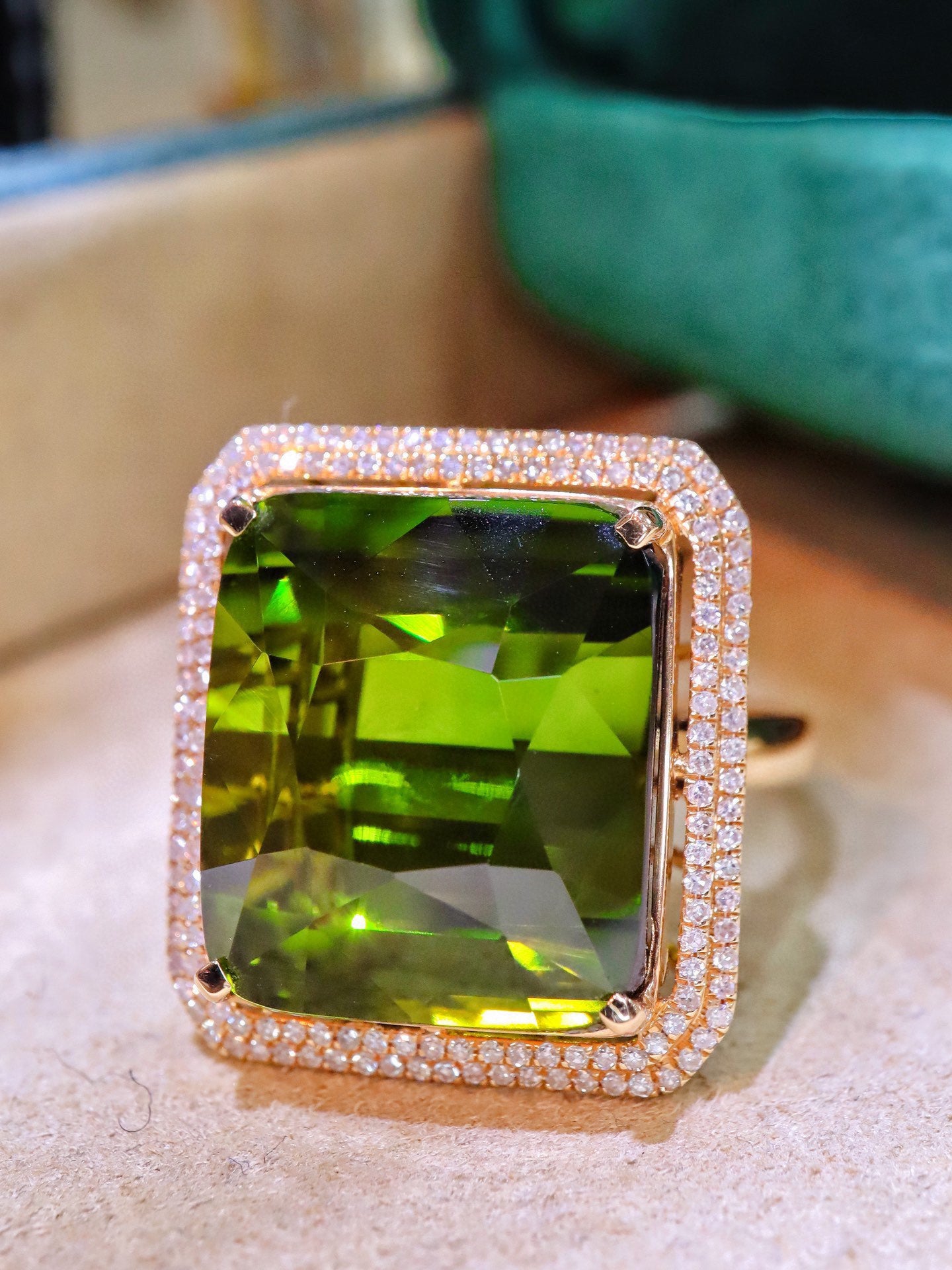 Luxury Jewelry: Natural Tourmaline Ring with 18k Gold and Diamond Embellishments