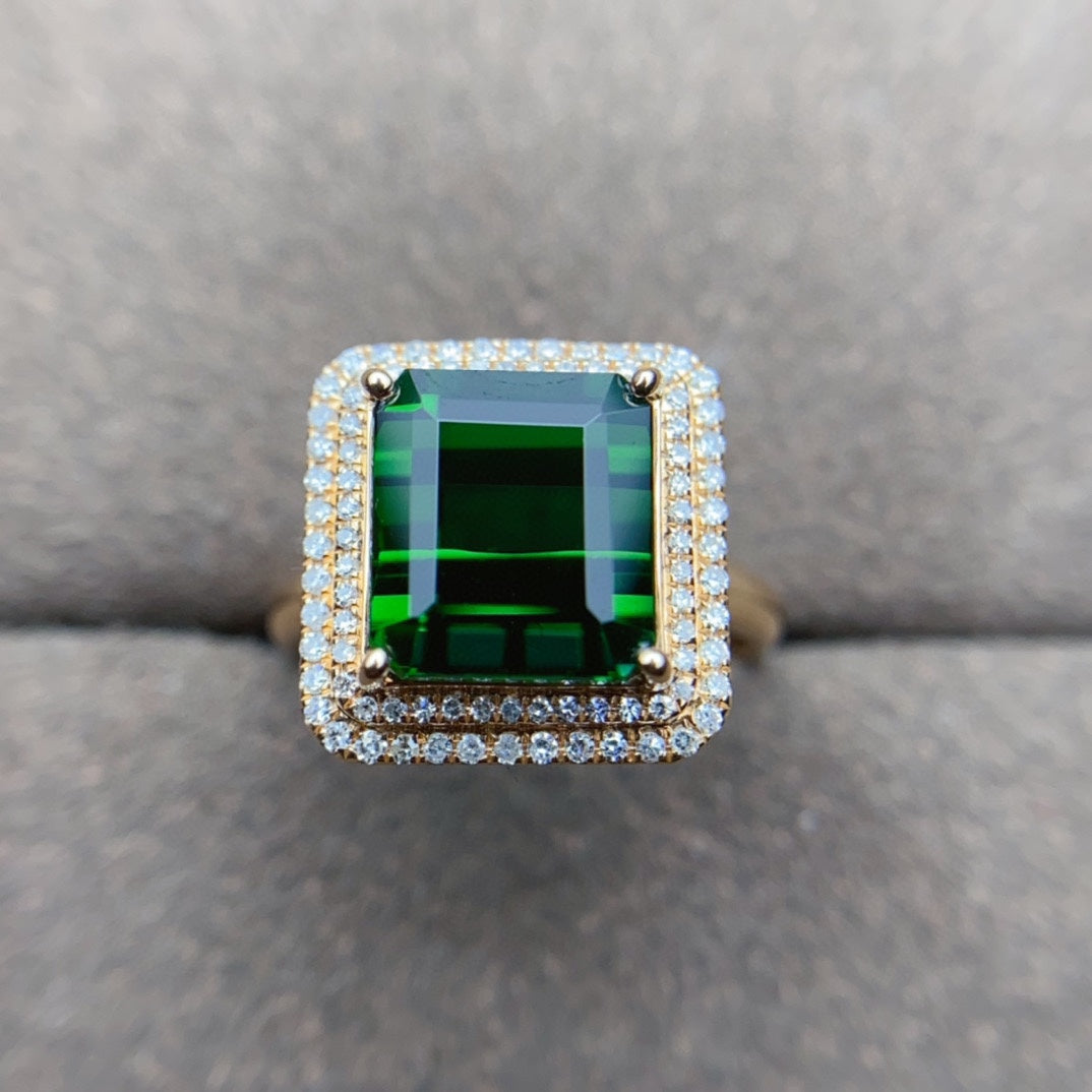 Prachtige grote chroomgroene toermalijnring - sieraden voor elegantie