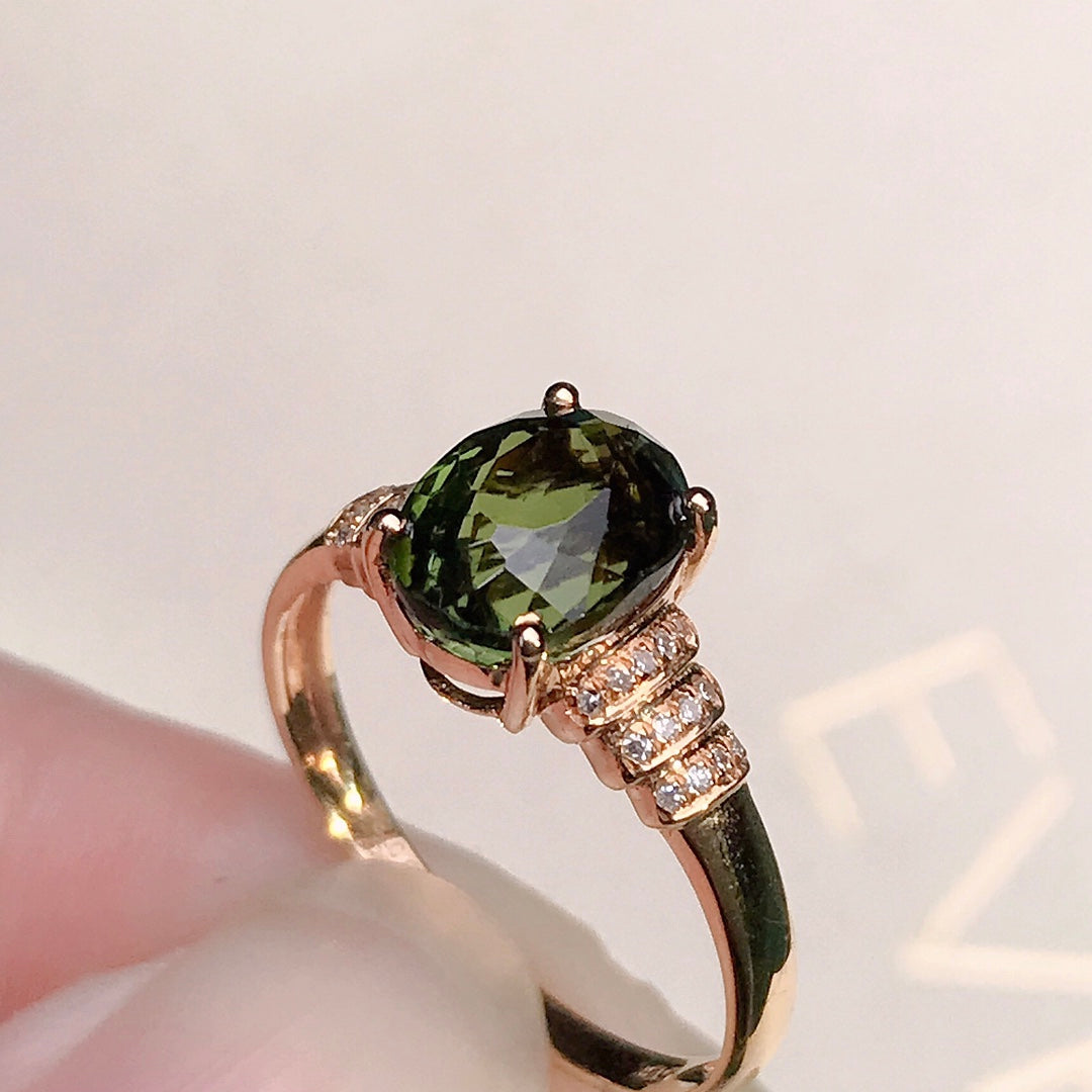 18K Gold Bi-Color Tourmaline Ring with Diamonds - Exquisite Jewelry