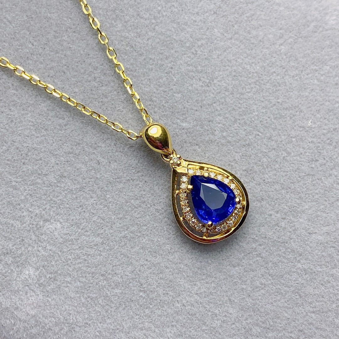 Elegant Natural Sapphire Pendant in 18K Gold with Diamond Accents - Jewelry