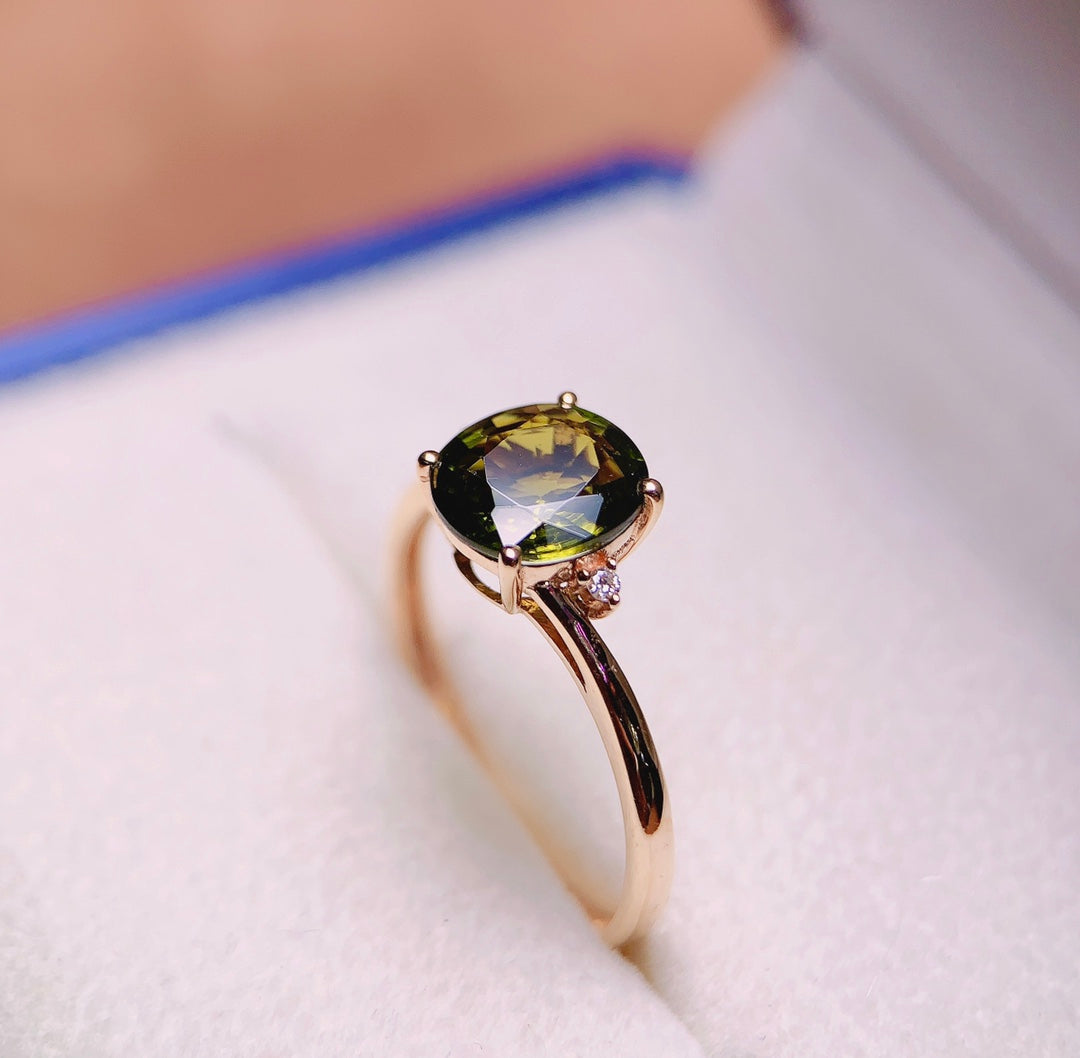 Natural Tourmaline Ring in 18K Gold with Diamond Accents - Exquisite Jewelry