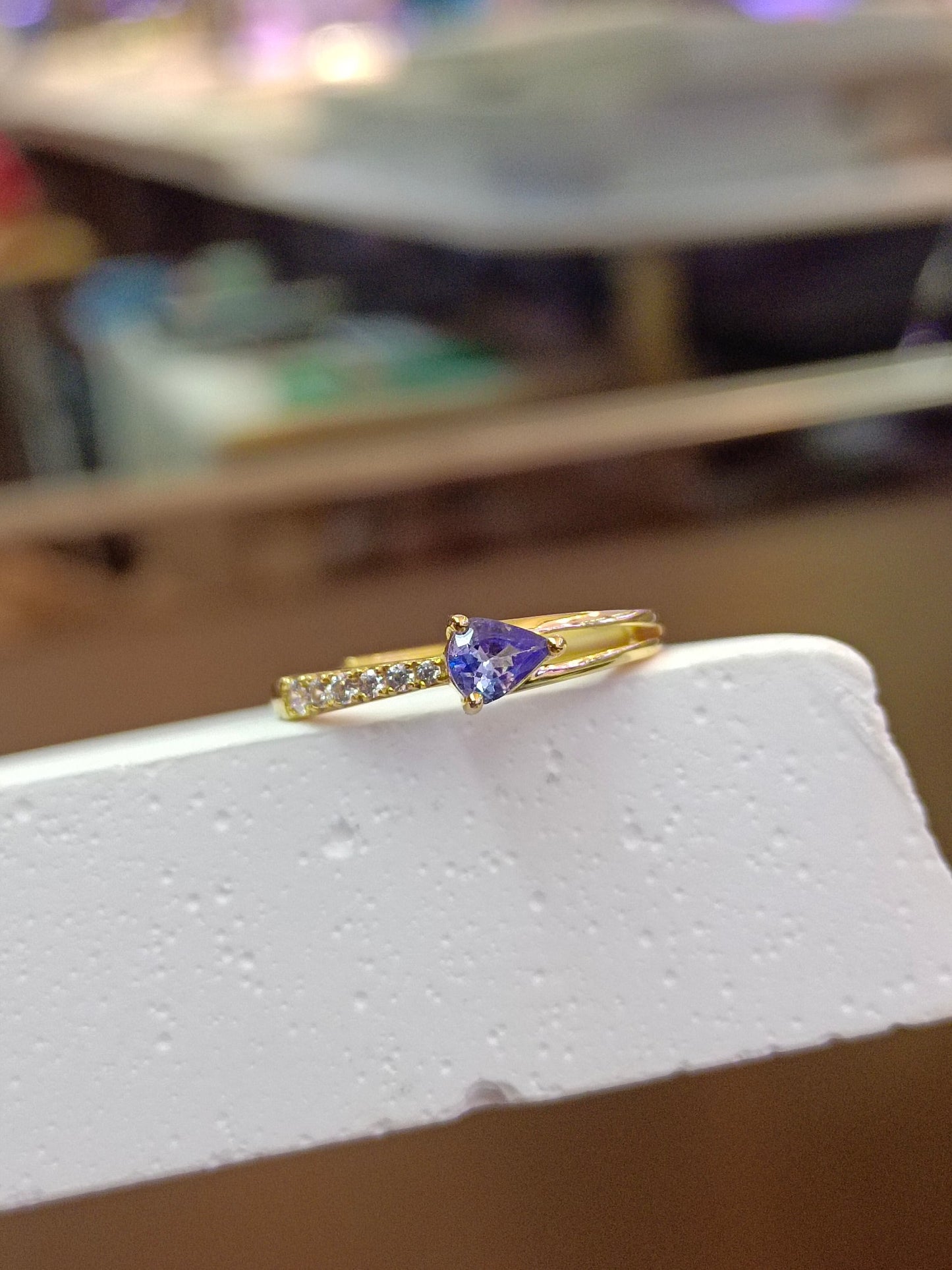 Elegant S925 Sterling Silver Tanzanite Ring with 18K Gold Craftsmanship - Adjustable Jewelry