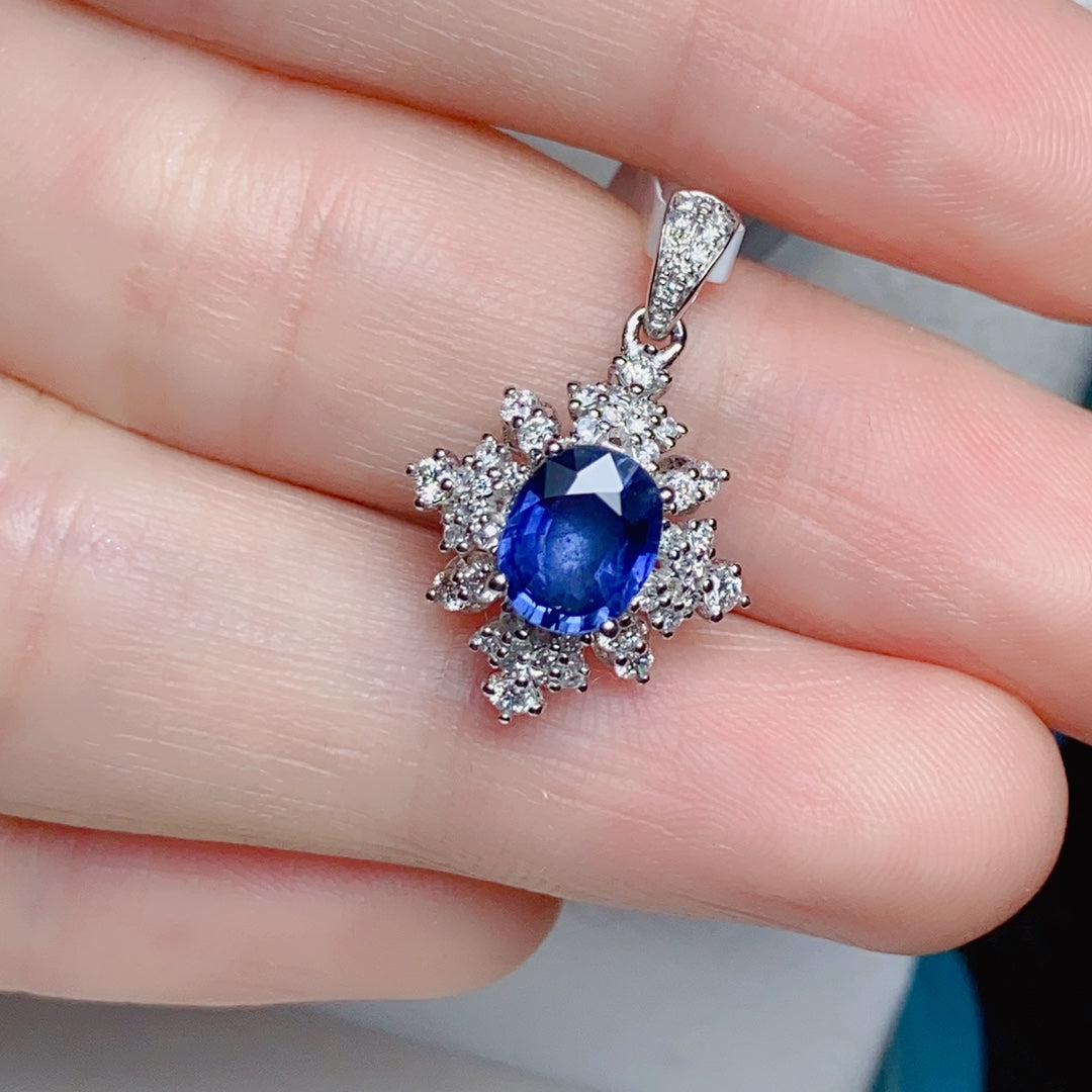 18k Sapphire Pendant with Diamond Accent - Royal Blue Elegance