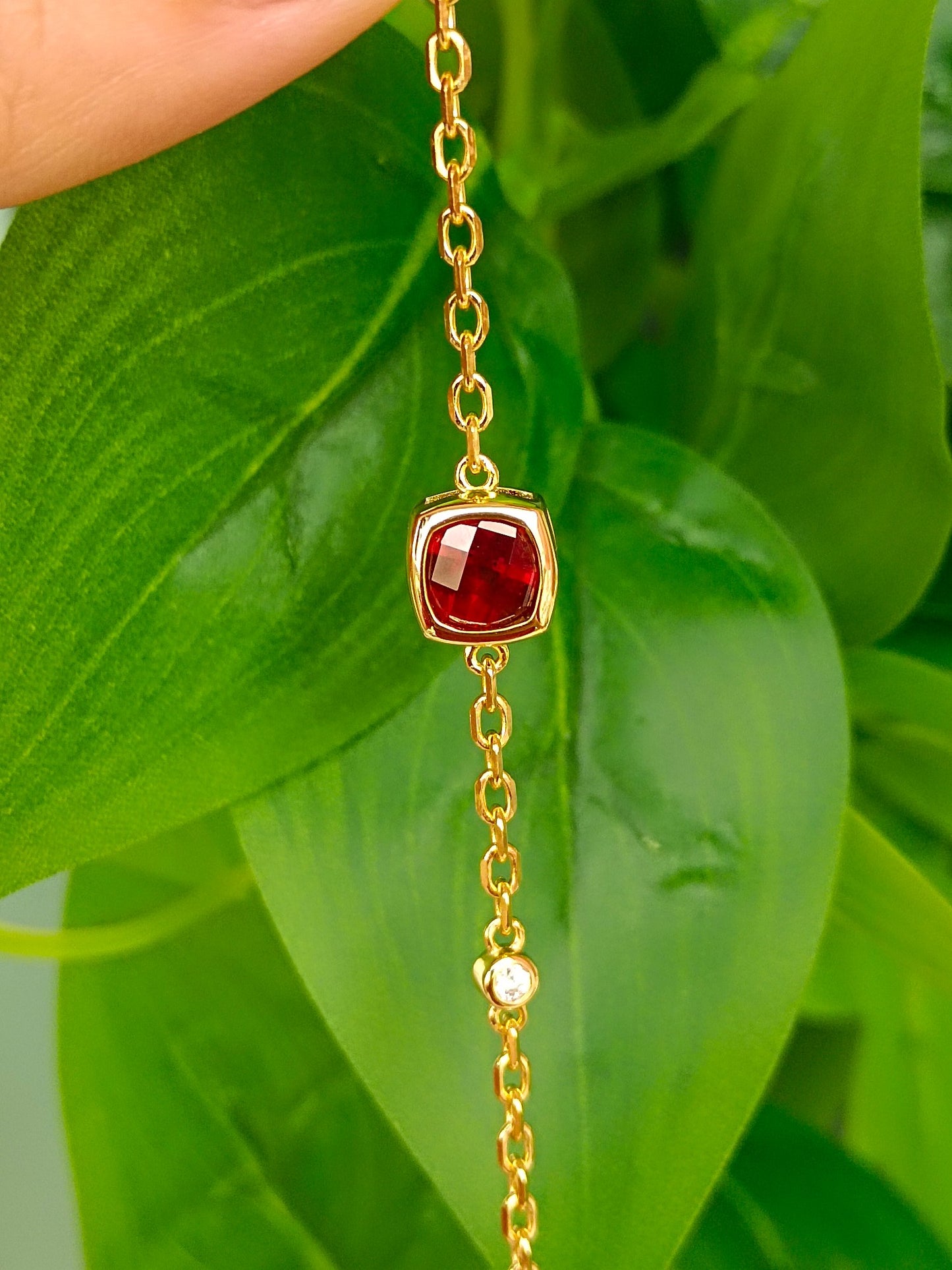 Natural Princess-Cut Garnet Bracelet - Unique Jewelry Design