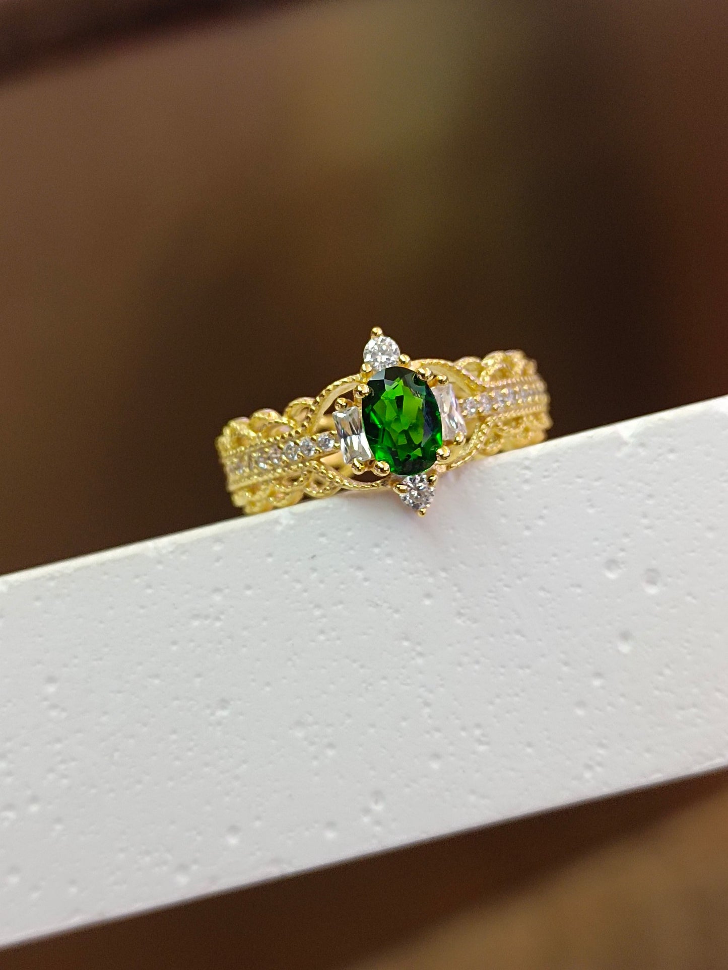 S925 Silver Exquisite Diopside and Filigree Ring - Elegant Jewelry