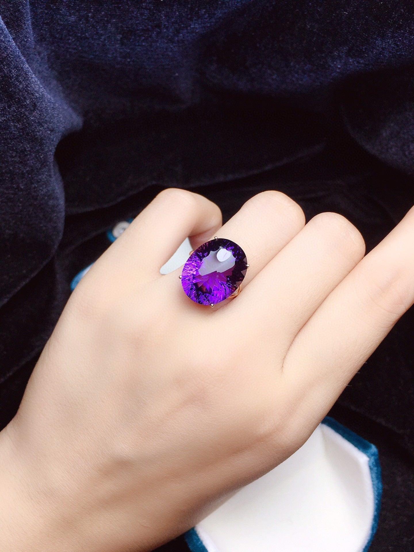 Natural Amethyst Ring with 18K Gold and Diamond Accents - Unique Jewelry