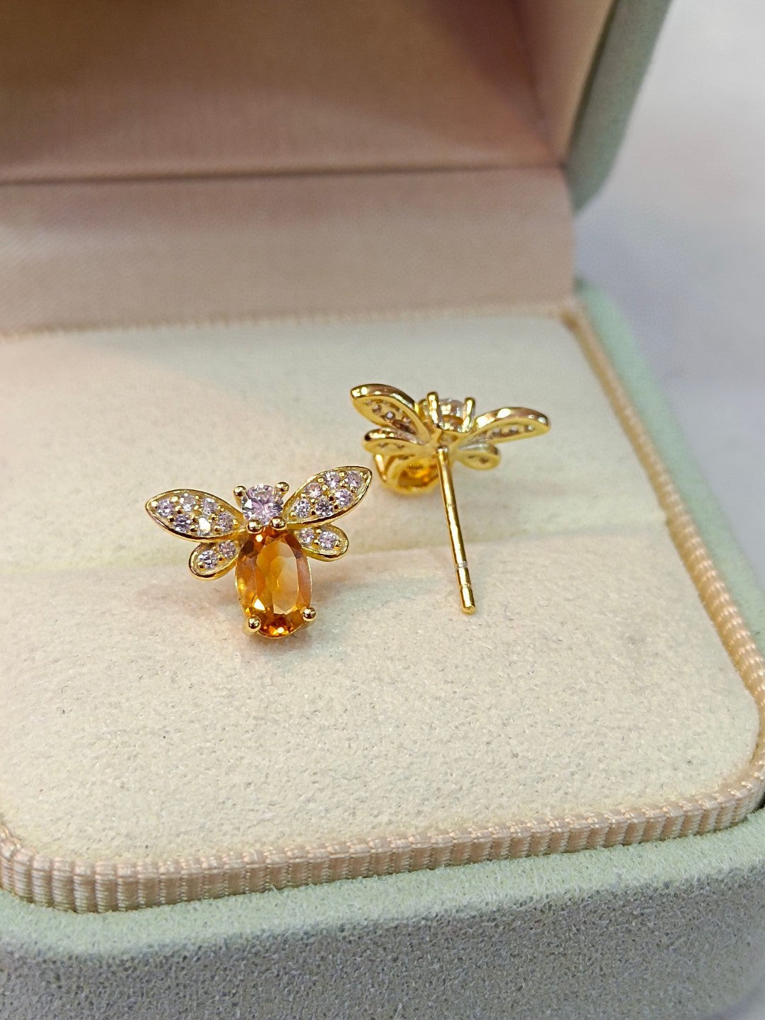 Vibrant Yellow Crystal Bee Stud Earrings - Unique Jewelry