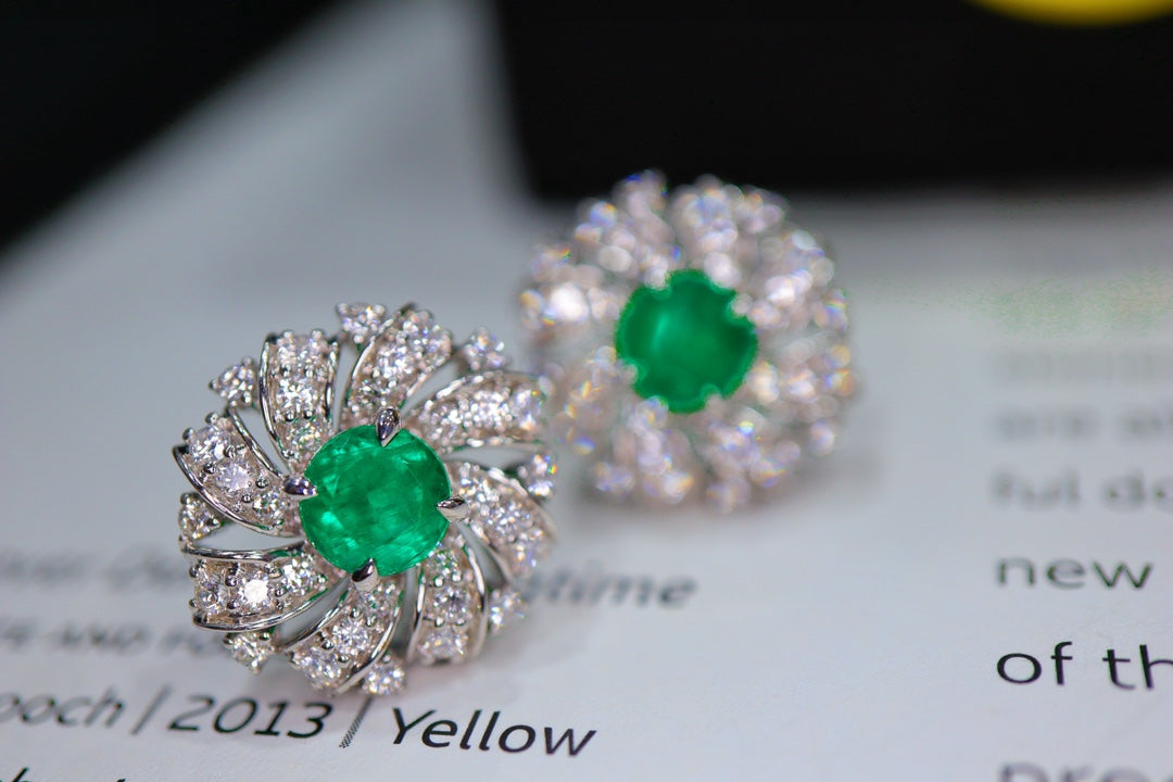 Emerald Stud Earrings with Diamond Halo - Luxurious Jewelry Piece