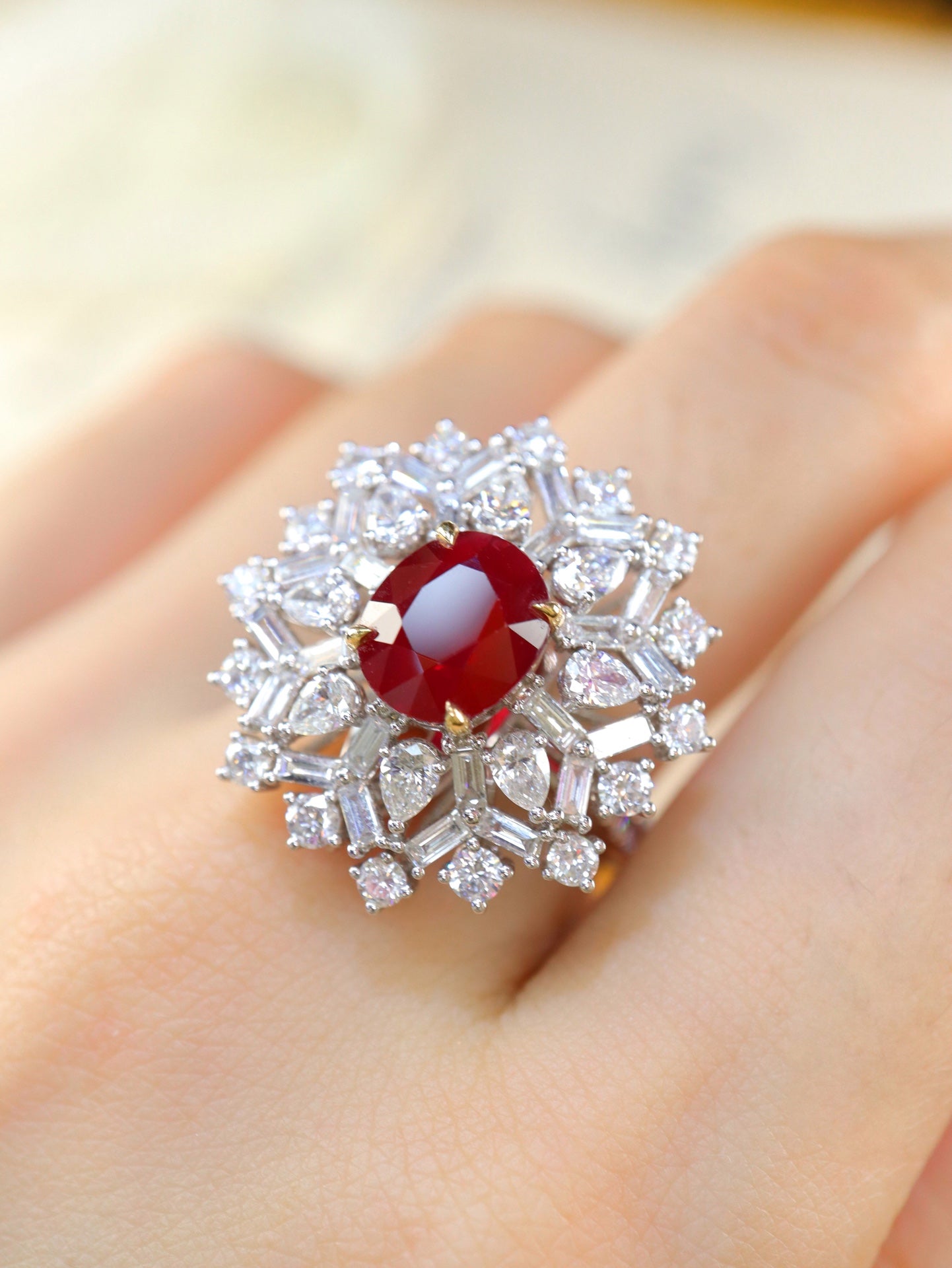 Colgante/anillo de rubí Joyería de doble uso - Rojo sangre de paloma de primera calidad