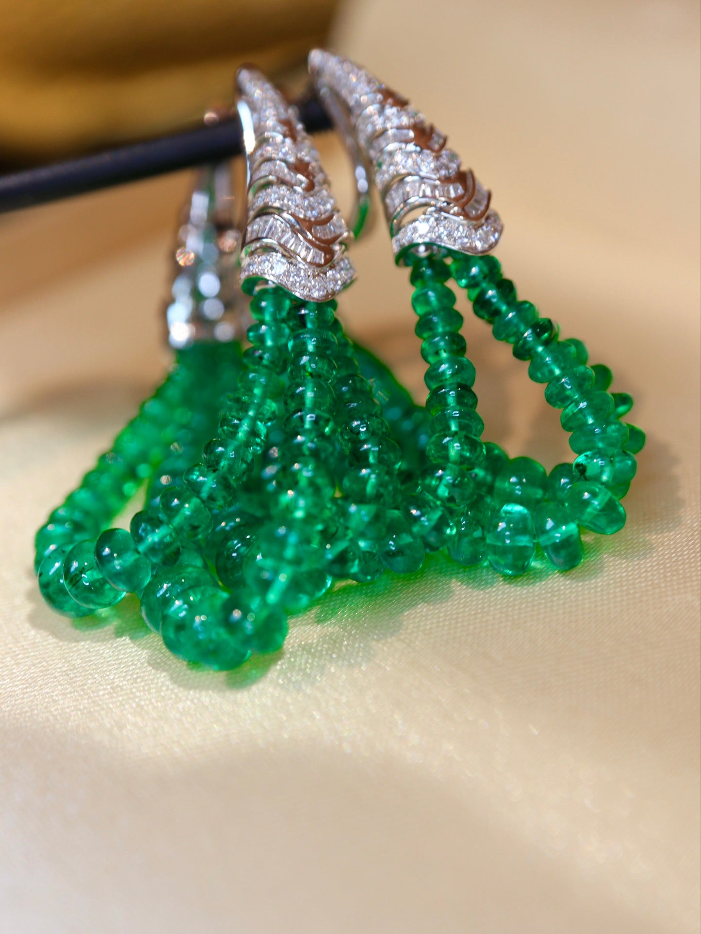 Premium Custom High-Crystal Jewelry: Emerald Bead Earrings